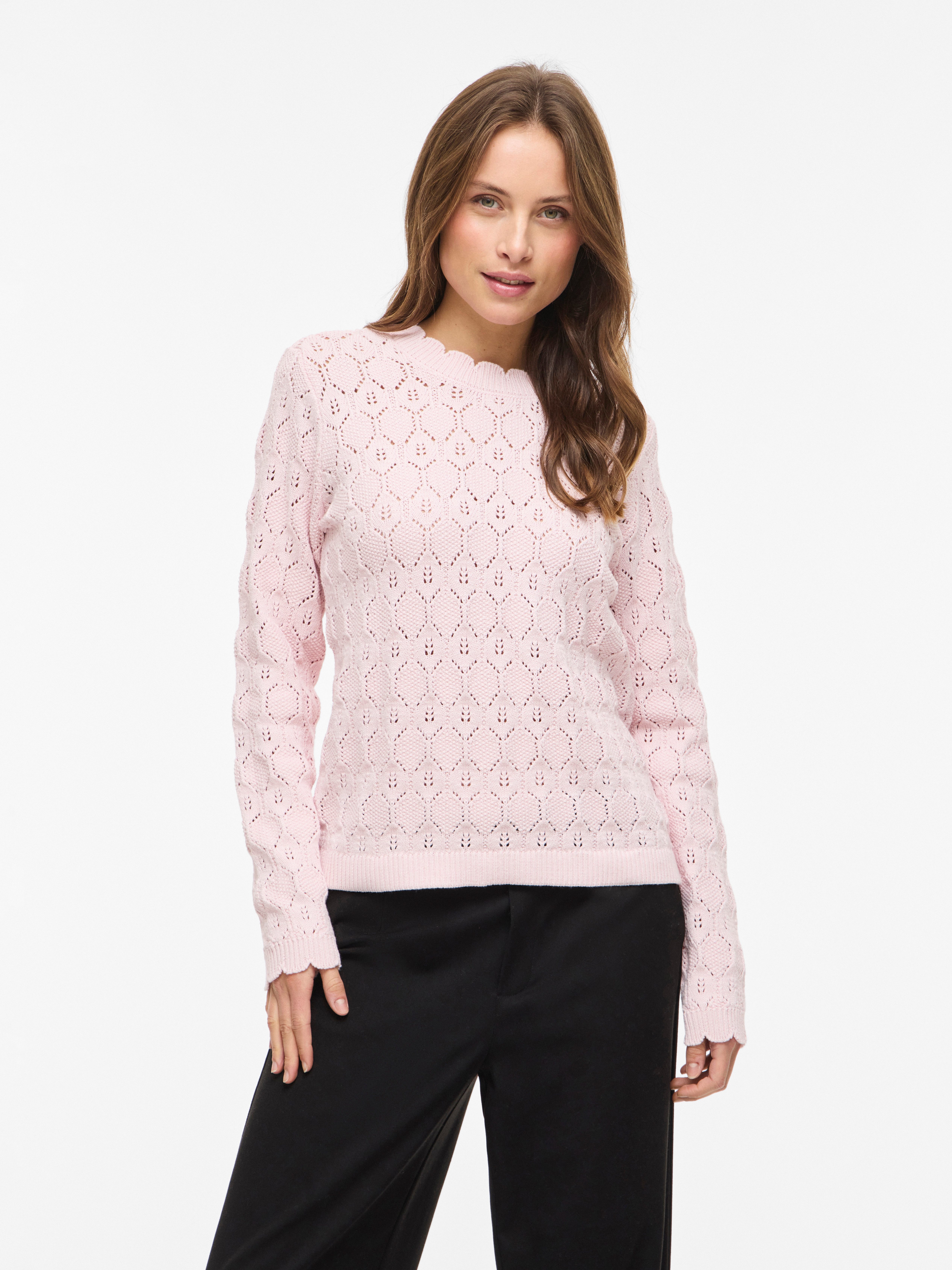 Vila Rundhalspullover VILOWEN L/S POINTELLE KNIT TOP/PB günstig online kaufen