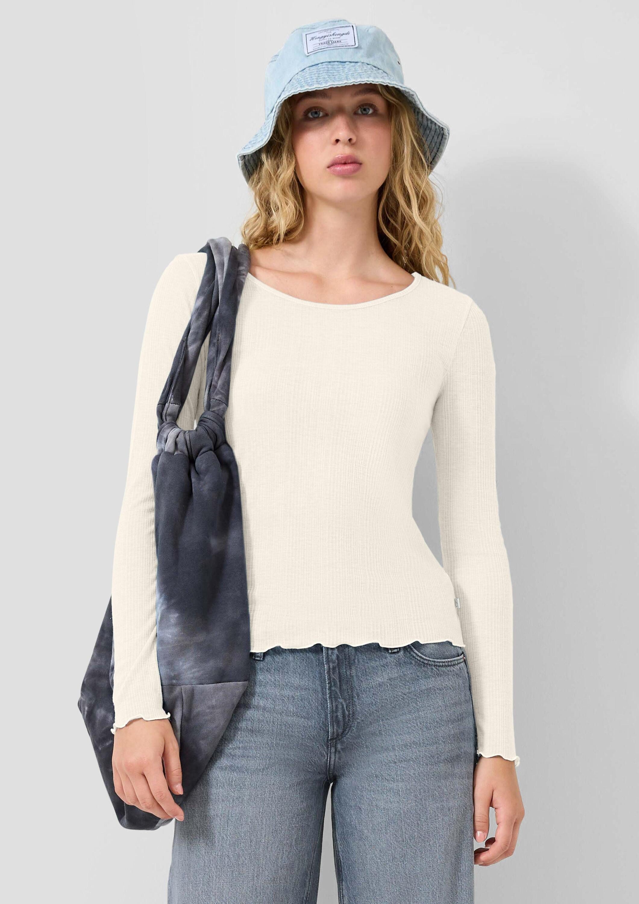 QS Langarmshirt T-Shirt Leicht transparentes Rippshirt