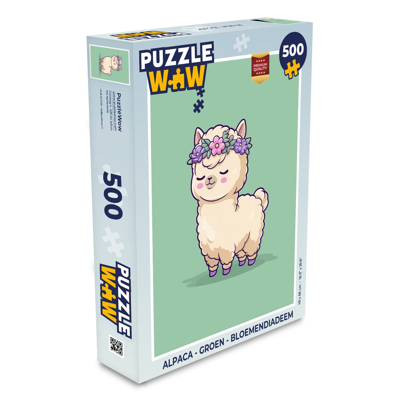 MuchoWow Puzzle Alpaka - Grün - Blumendiadem, 500 Puzzleteile, Foto-Puzzle, Bilderrätsel, Puzzlespiele, Spielzeug