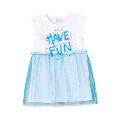 suebidou Sommerkleid Mädchenkleid Tüllkleid Kurzarm Midikleid mit süßem Print "Have Fun" Rockteil und Schrift aus Tüll