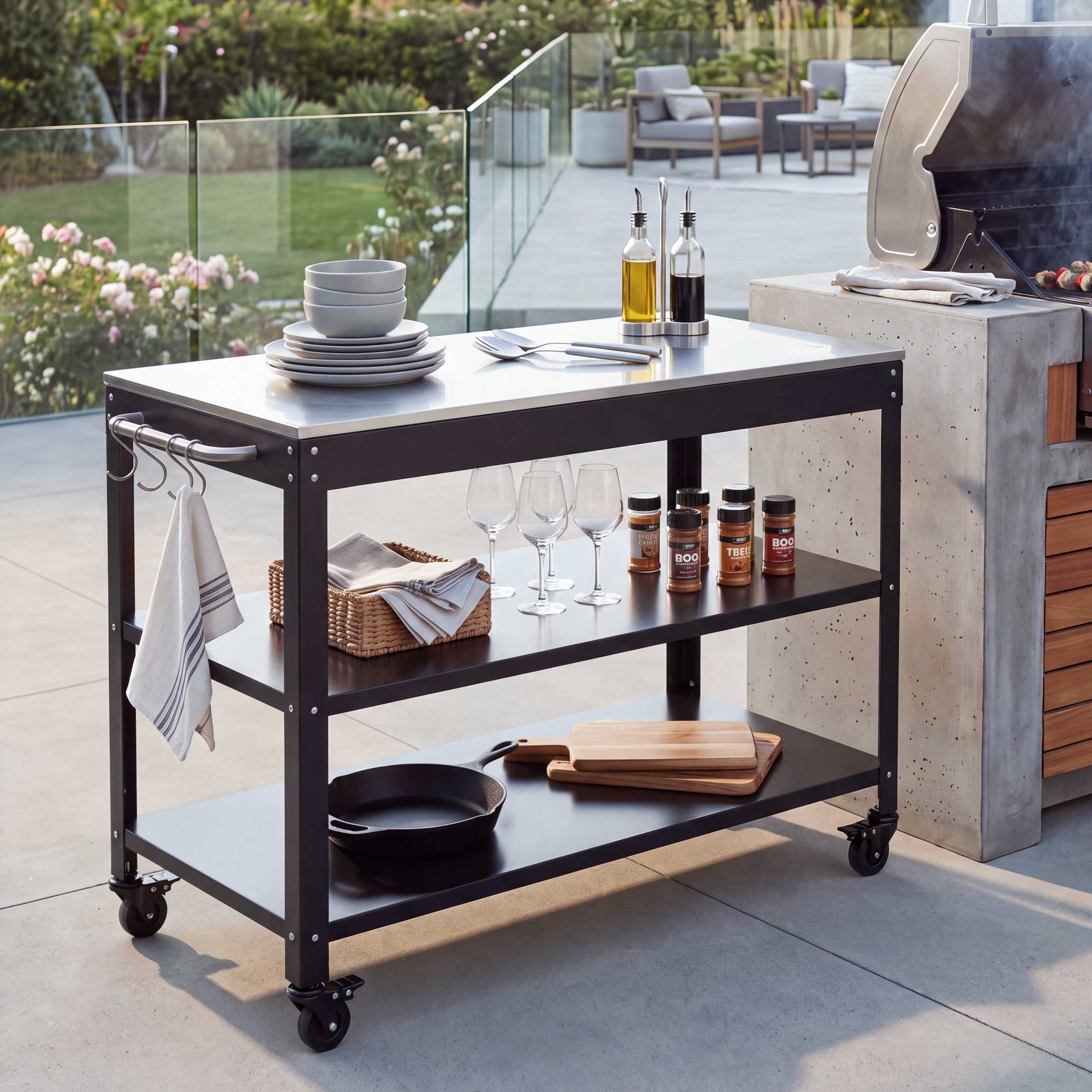 MCW Beistellwagen MCW-R19, Ideal als Küchenwagen, Servierwagen oder Grill-Beistellwagen
