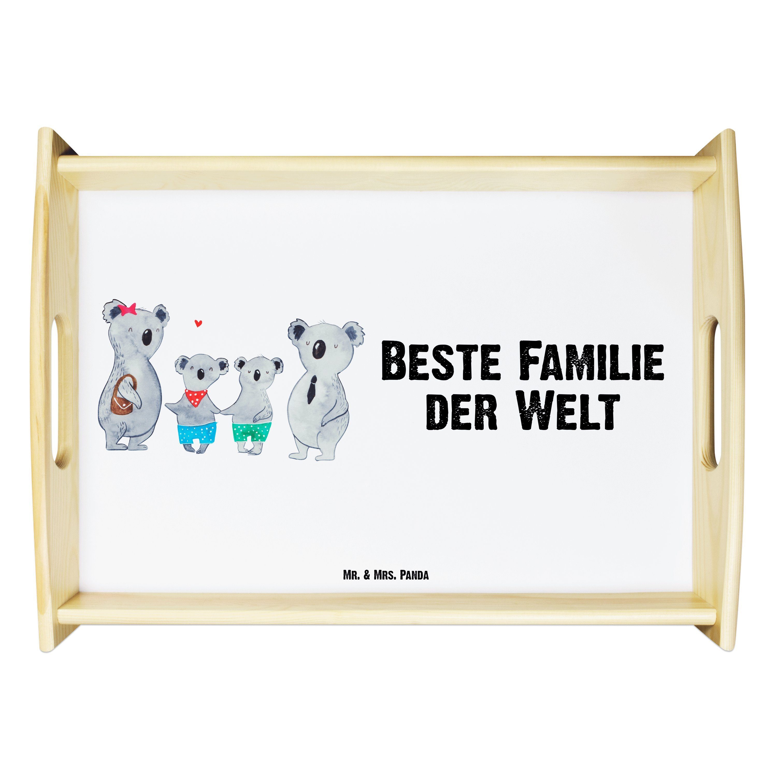 Mr. & Mrs. Panda Tablett Koala Familie zwei - Weiß - Geschenk, Küchentablett, Koalabär, Famili, Echtholz lasiert, (1-tlg)