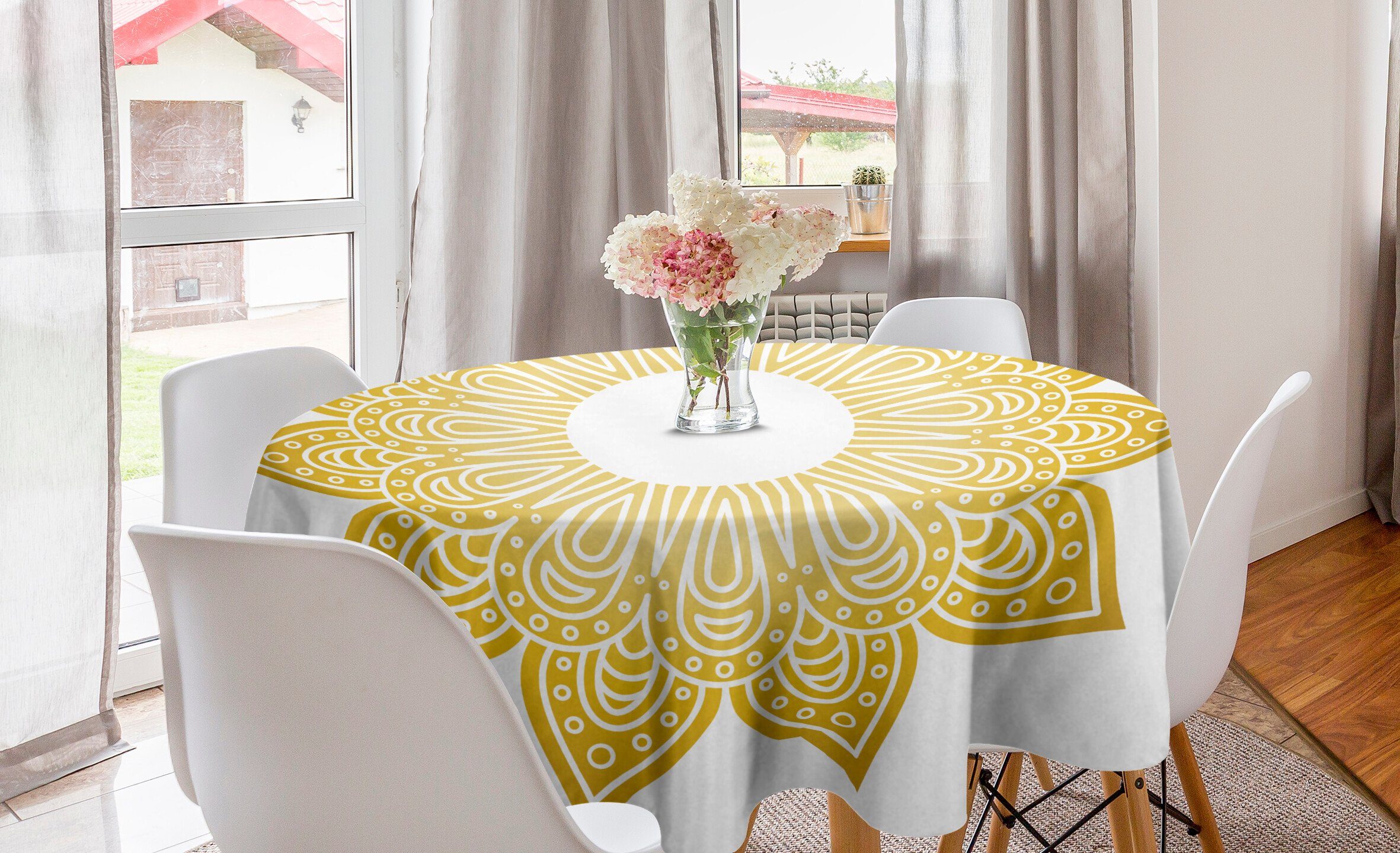 Abakuhaus Abdeckung Kreis Esszimmer Küche Mandala Tischdecke für Tischdecke Floral Looking Dekoration, Sun Kreis