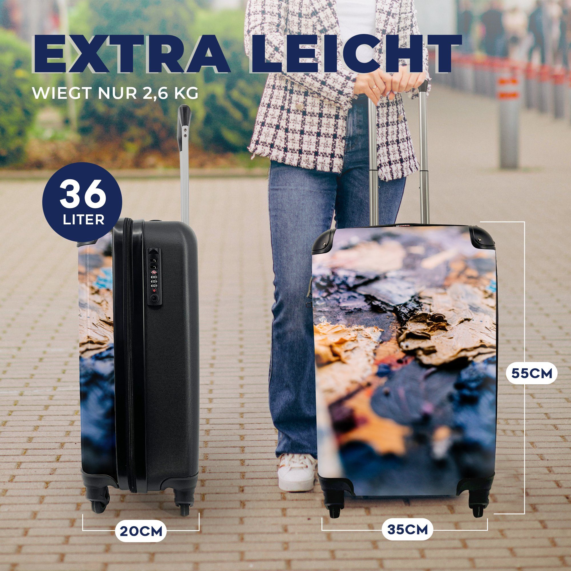 Reisekoffer 4 Handgepäck Ferien, Öl Reisetasche Trolley, Handgepäckkoffer mit Flockiges MuchoWow für rollen, Farbe, Rollen,