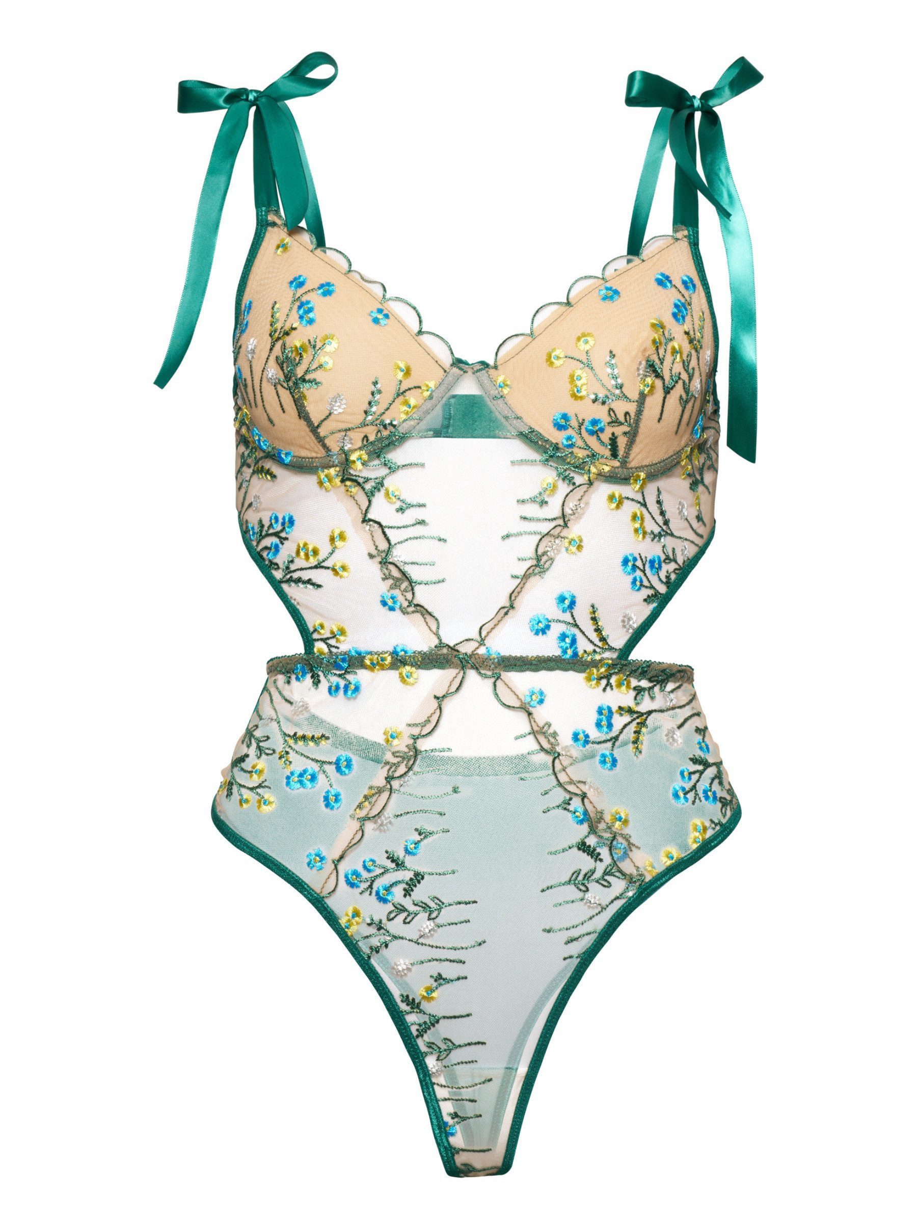 Elegant Love Body Sexy Bodysuit aus Blumenbestickter Spitze - Dessous mit Satinbändern Teddy Lingerie - Spitzenbody mit Schleife, Reizwäsche