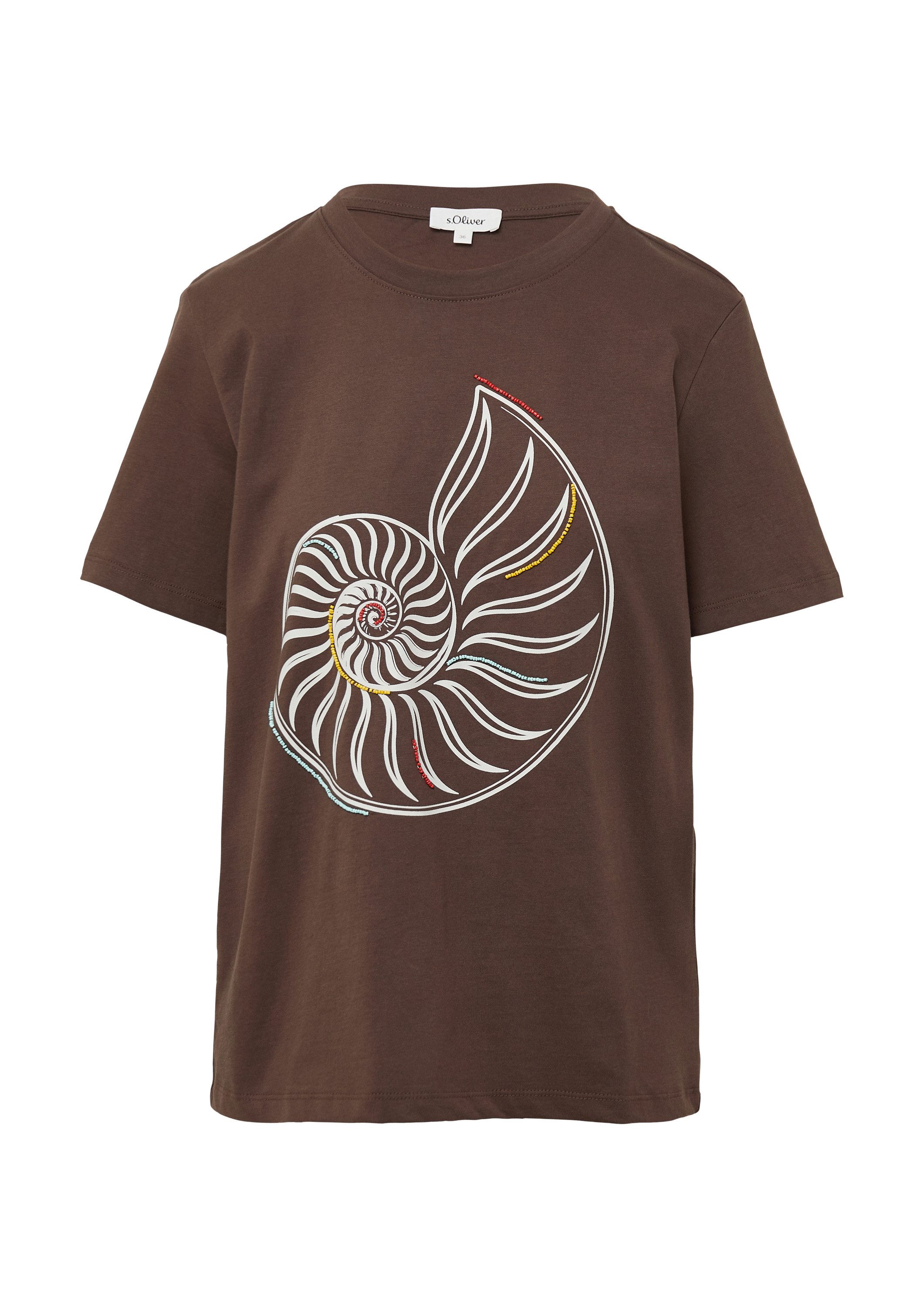 s.Oliver Kurzarmshirt T-Shirt Jersey-T-Shirt mit Frontprint und Schmuckperl günstig online kaufen