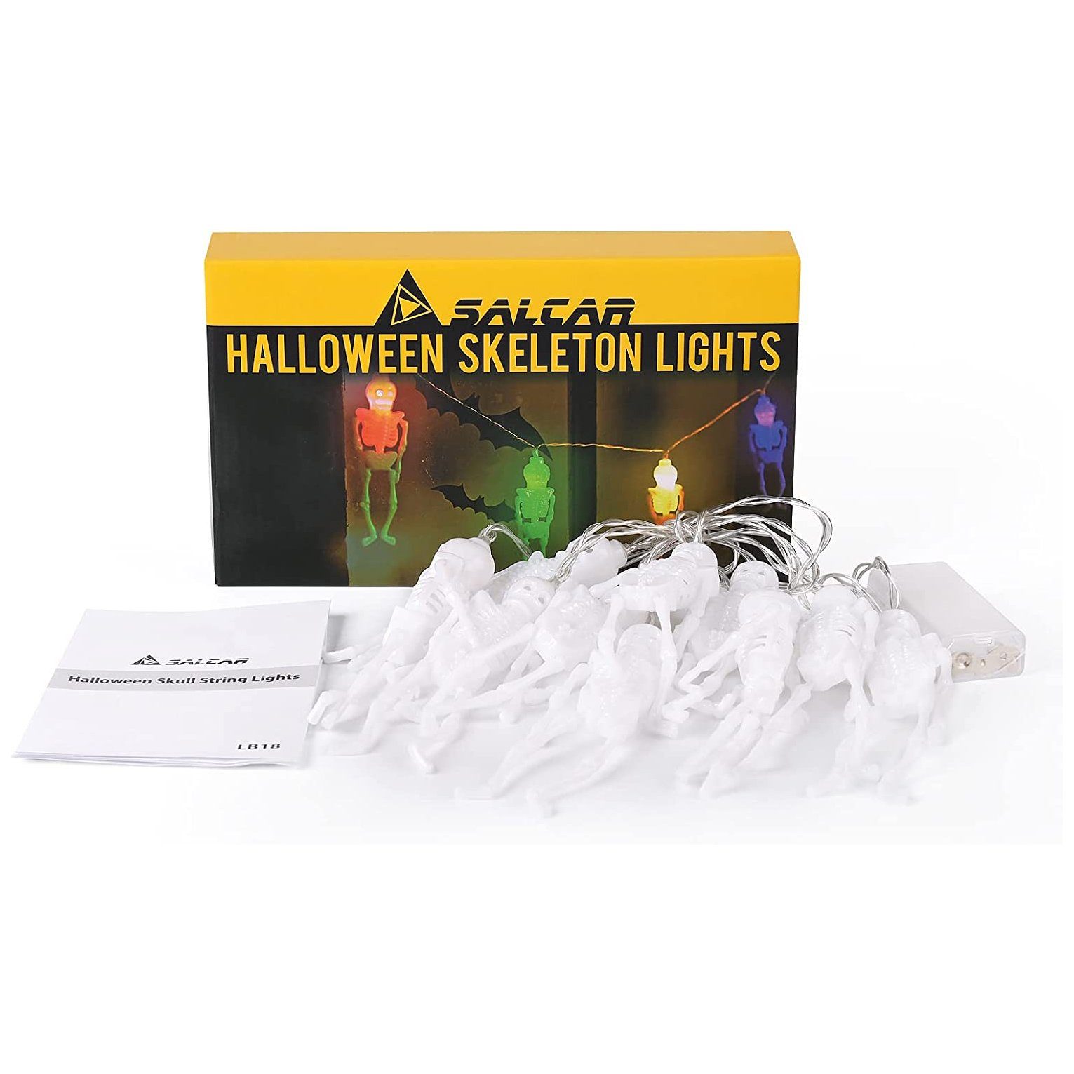 10 Salcar Dekoration Lichterkette 1,5m LED-Lichterkette Halloween Skeletten
