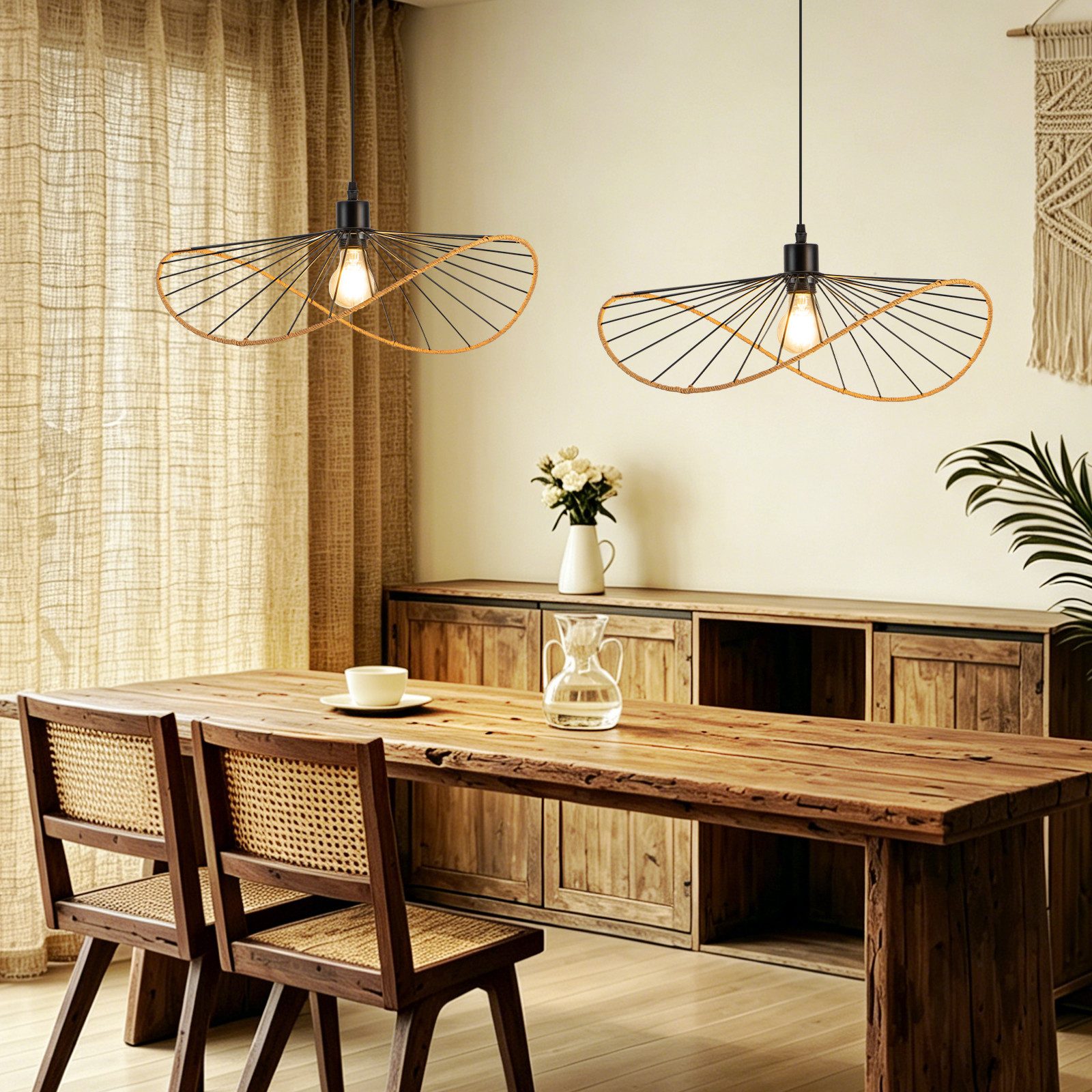 ZMH Pendelleuchte Schwarz Esstisch Hängelampe E27 Retro Wohnzimmerlampe Boho Ø 50cm, ohne Leuchtmittel, Deckenlampe, E27, Hängeleuchte, Hängelampe – Bild 4 von 5