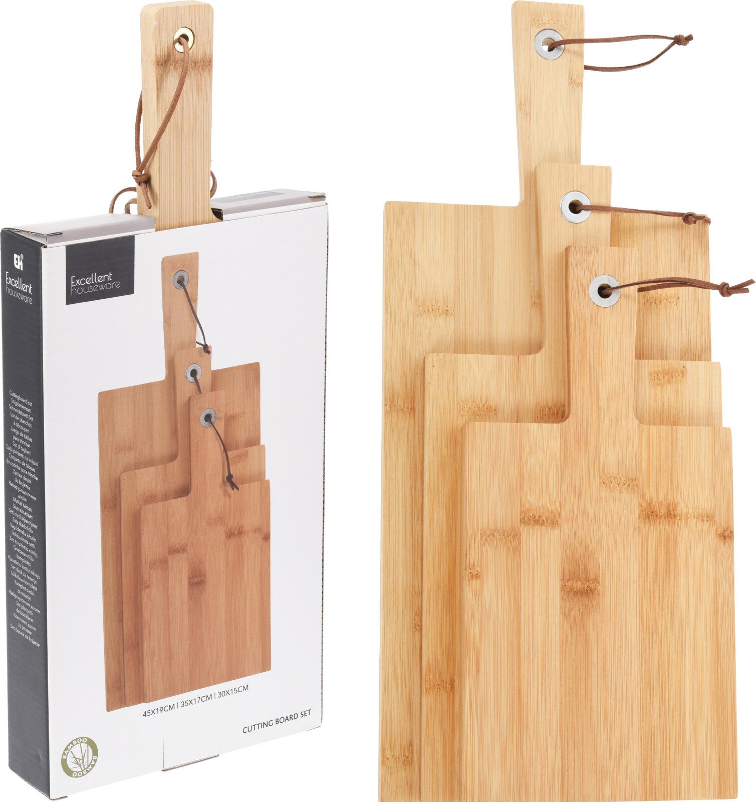 Koopman Schneidebrett Bambus 30-45 cm lang 3 Tlg. Set, Bambus, (Set, 3-St., Packung), 3tlg, Holzbrett, Bambus, 3 Größen, Schneideauflage
