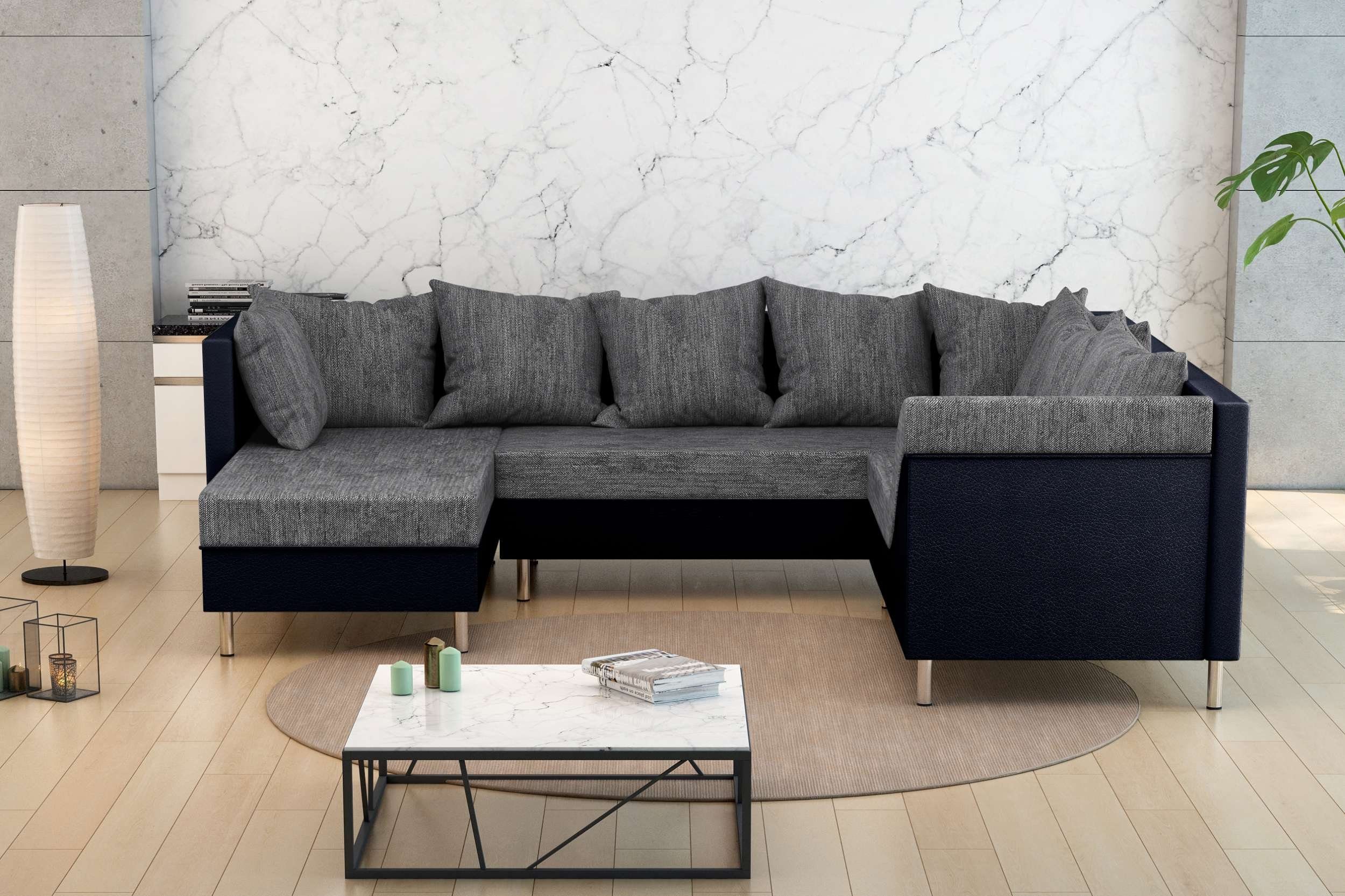 Design, Wohnlandschaft rechts bestellbar, U-Form, Lotos, oder made in Raum stellbar, links im Europa frei mane Stylefy Sofa, Modern