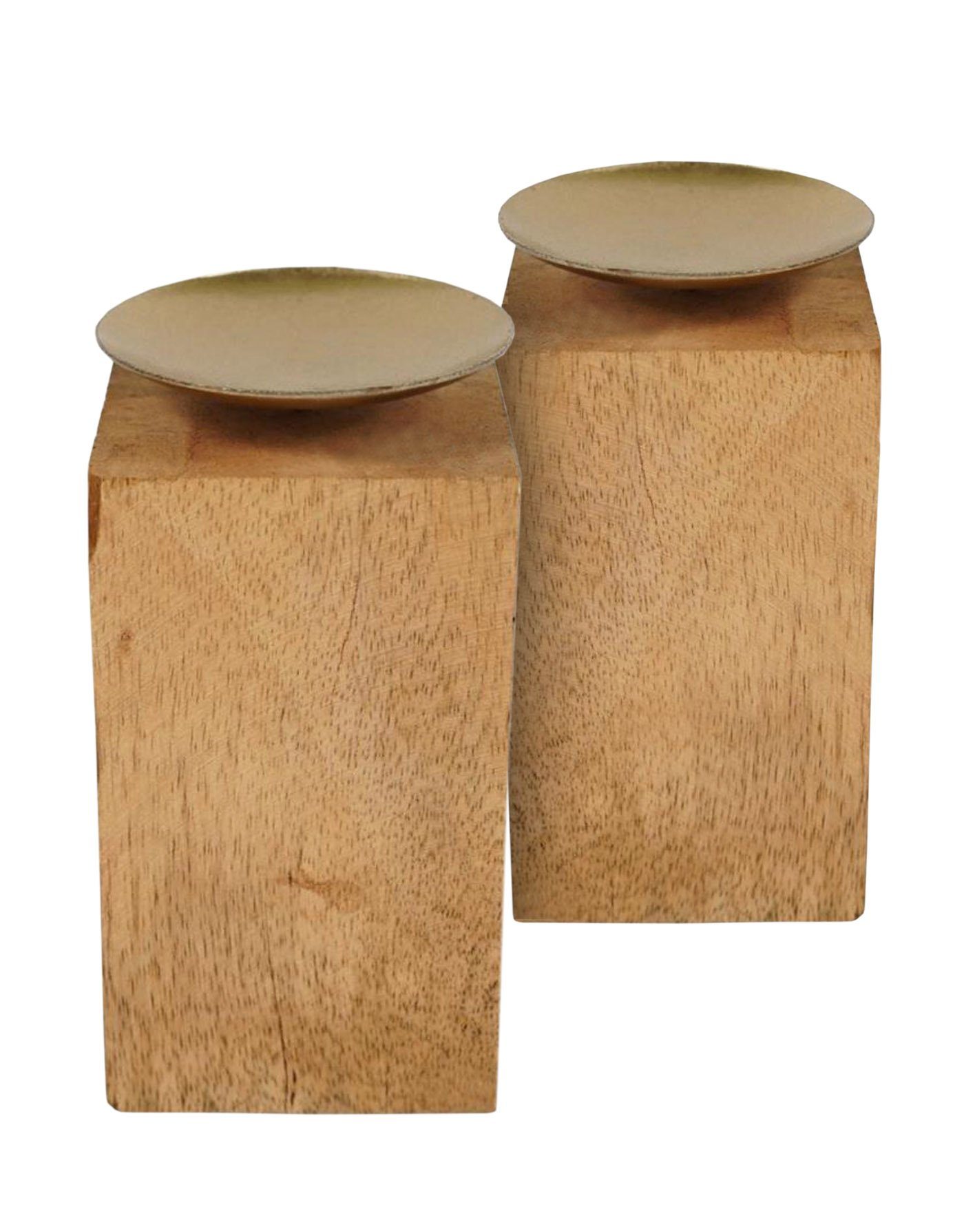 Spetebo Tischkerzenhalter 2er Set Holz Kerzenhalter mit Metall Kerzenteller (Set, 2 St., 2er-Set)