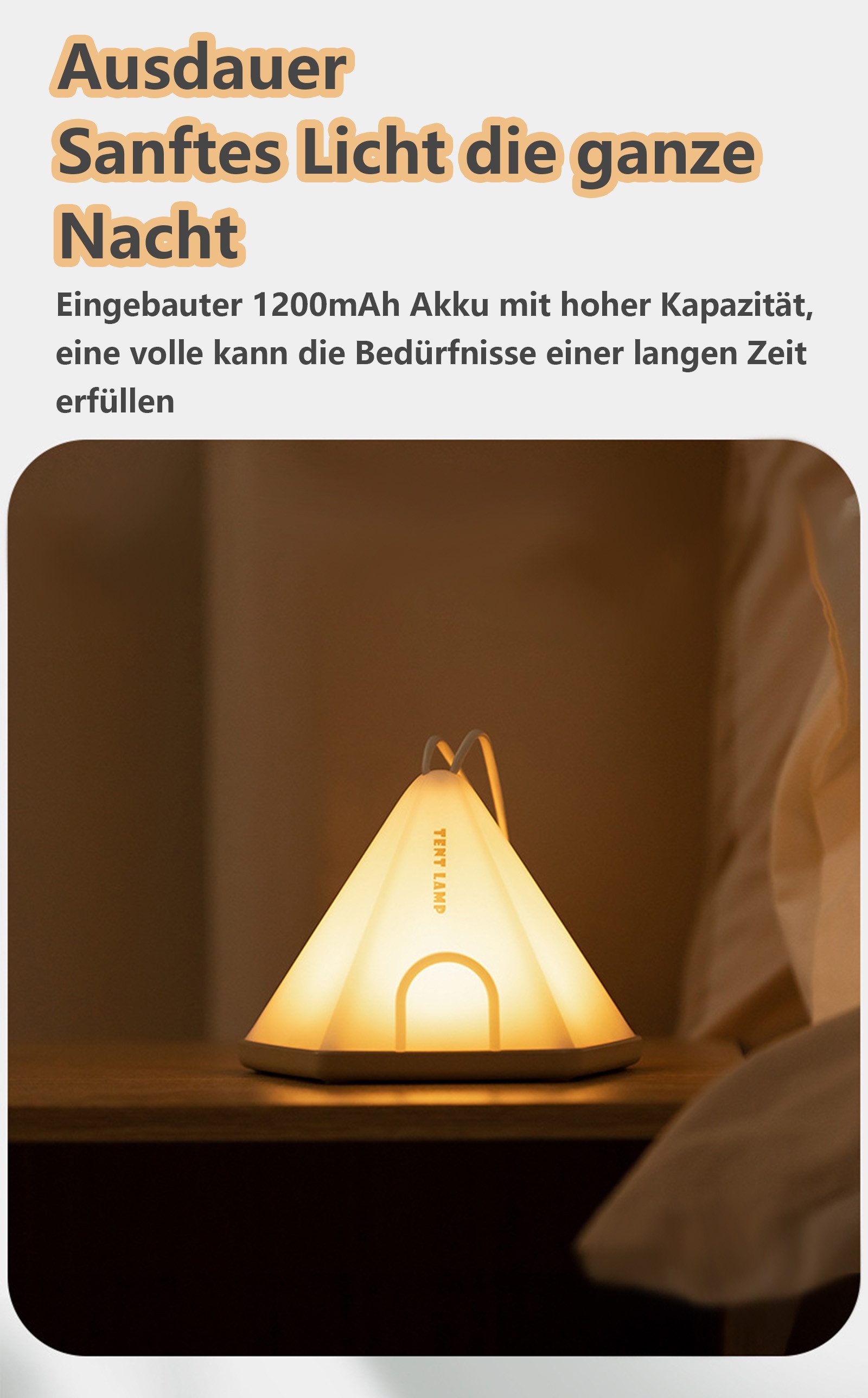 Jumpeak Tischleuchte Zelt-Nachtlicht, Feld-Camping Premium-Umgebungslicht,wiederaufladbar, Aufhängbar, zeitgesteuert, dimmbar, Farbwechsel