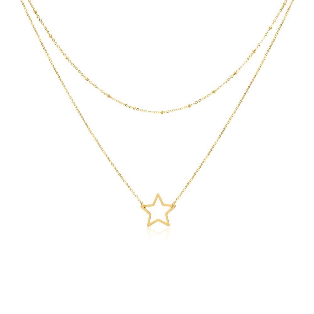 Unique Edelstahlkette Zweireihige Kette Stern Edelstahl vergoldet