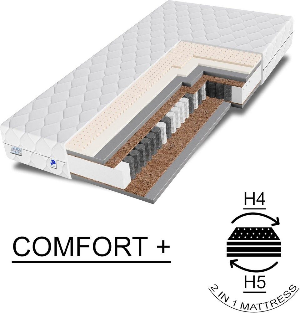 Taschenfederkernmatratze orthopädische 7-Zonen, zwei unterschiedlich feste Liegeseiten, TULENA, Wendematratze, Größe: 80 x 200 cm, H1 + H2 Basic