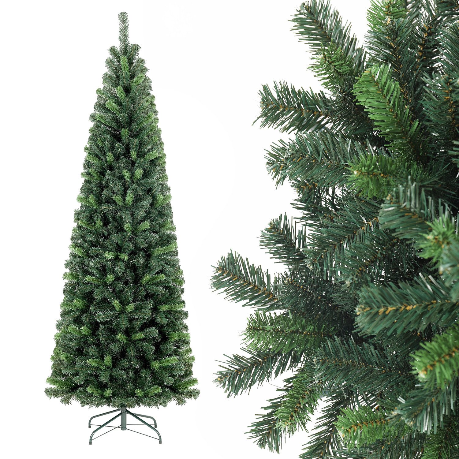 Salcar Künstlicher Weihnachtsbaum Bleistift Weihnachtsbaum Schmal Tannenbaum Künstlich Christbaum Außen, 180 cm mit 618 PVC Nadeln