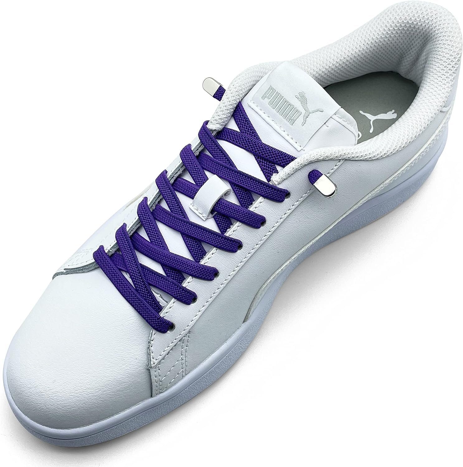 ELANOX Schnürsenkel 4 Stück für 2 Paar Schuhe elastische Schnürsenkel mit Clips, inkl. Enden (Clips) - 8 St. in silber purple