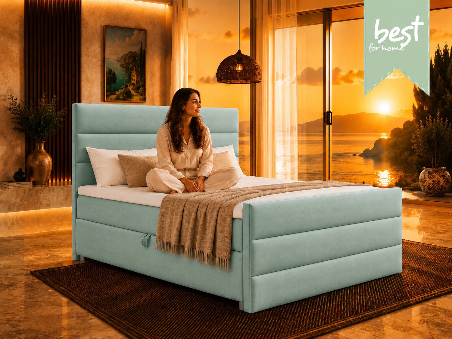 Best for Home Boxspringbett Trinity K-1 LUX – Modern Boxspringbett mit Stauraum & Komfort (Boxspringbett-Set, 1-St., Komplettes Boxspringbett-Set inklusive Matratze und Topper), Ergonomischer Schlafkomfort, großer Stauraum