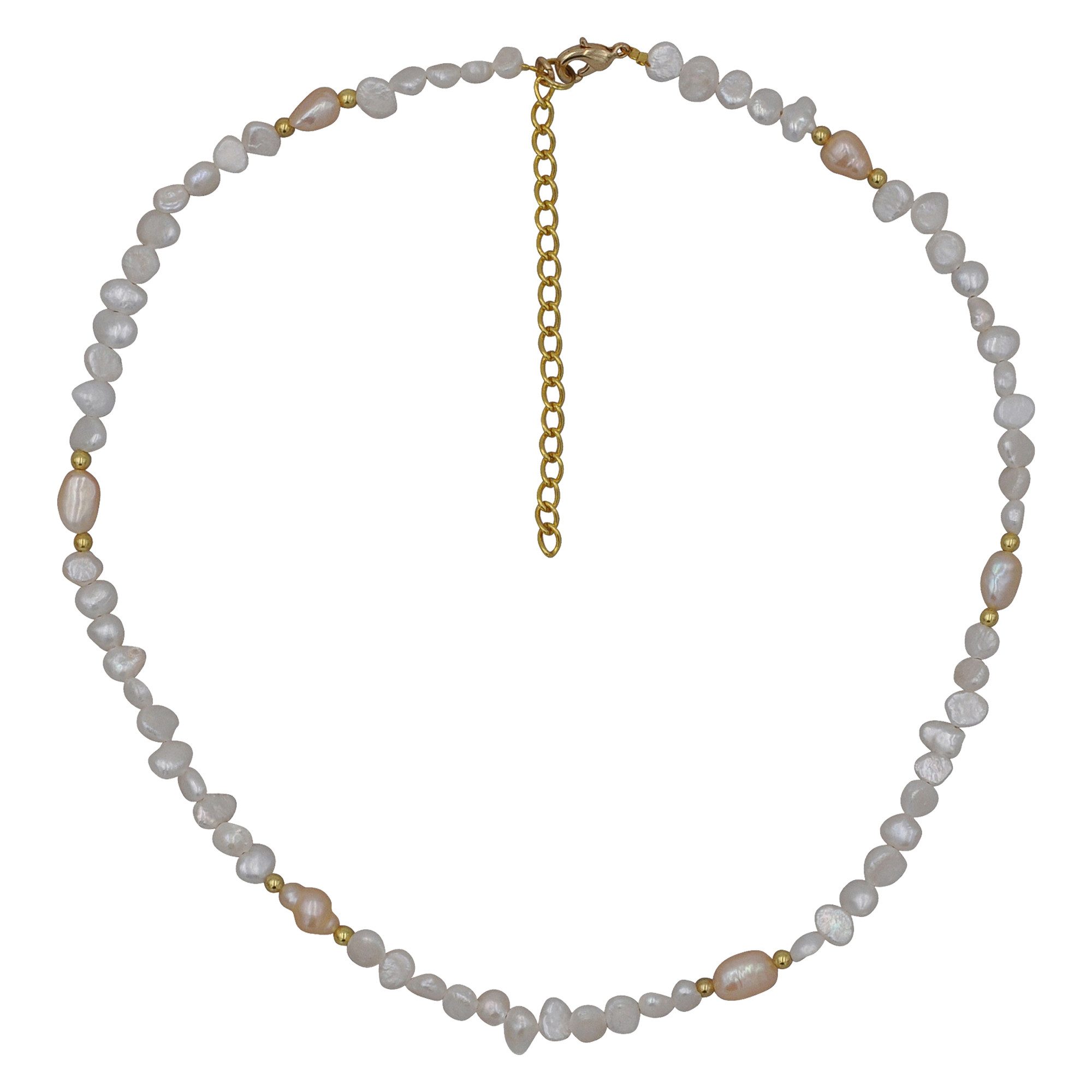 Steuer Lange Kette Süßwasserperlkette weiß/pfirsich/goldfarben günstig online kaufen