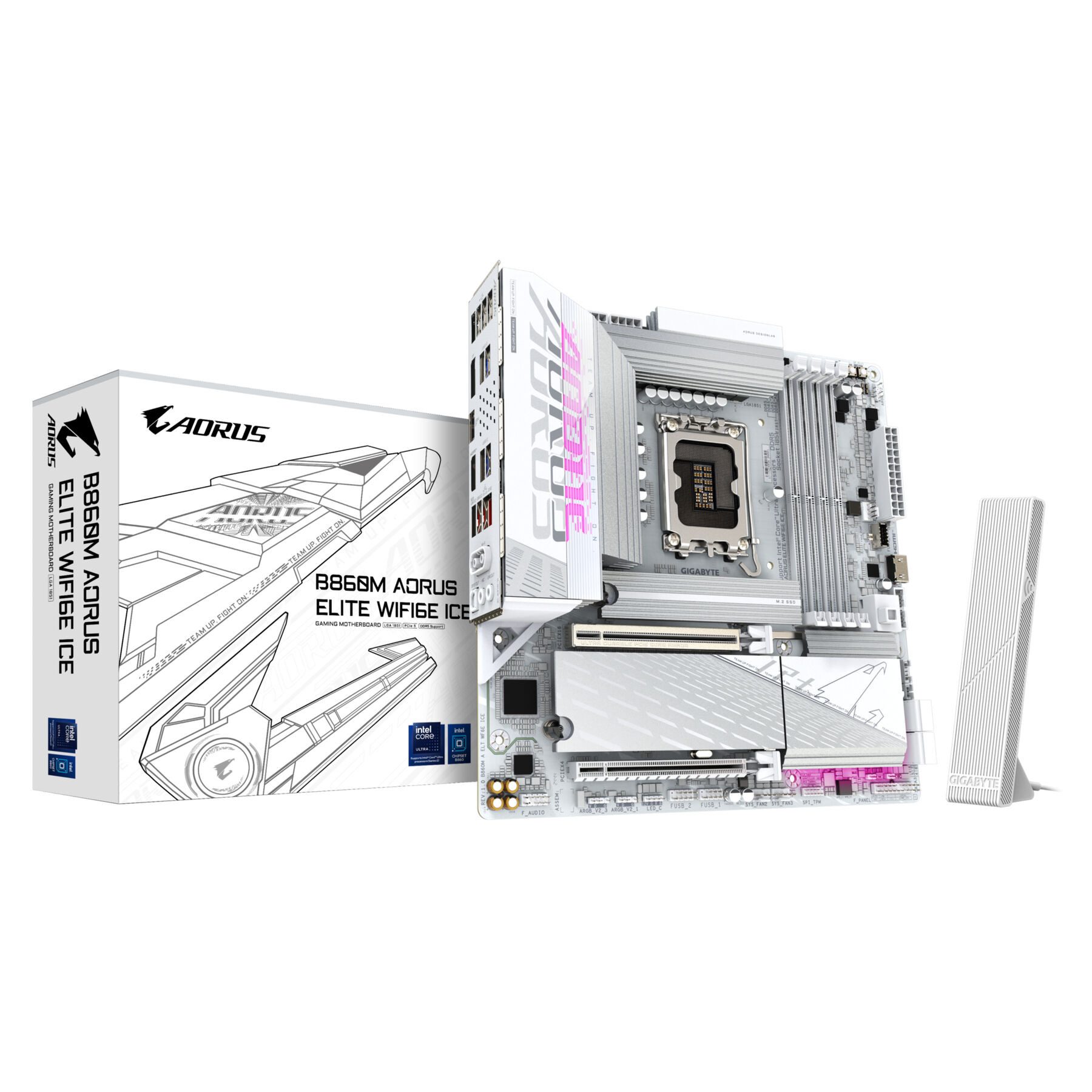 Gigabyte B860M AORUS ELITE WF6E ICE Mainboard - Intel Core Ultra CPUs, 12+1+2+1 Mainboard