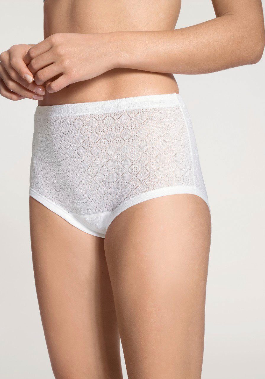 CALIDA Taillenslip Iconics Ajour-Muster, Feinripp-Qualität, Baumwolle, elastischer Bund