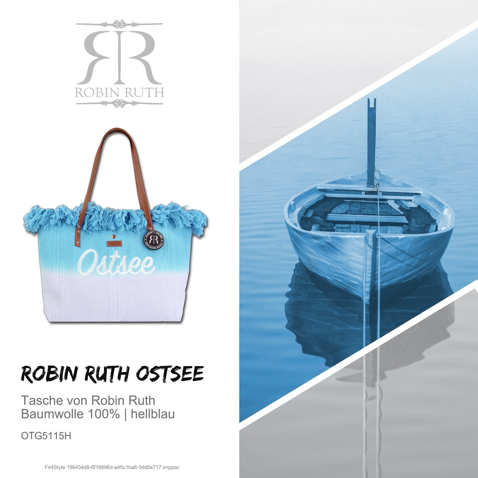 Robin Ruth Schultertasche hellblau natur Robin Ruth Tasche OSTSEE (Schultertasche, Schultertasche), Damen Tasche Naturbaumwolle hellblau, natur, OSTSEE