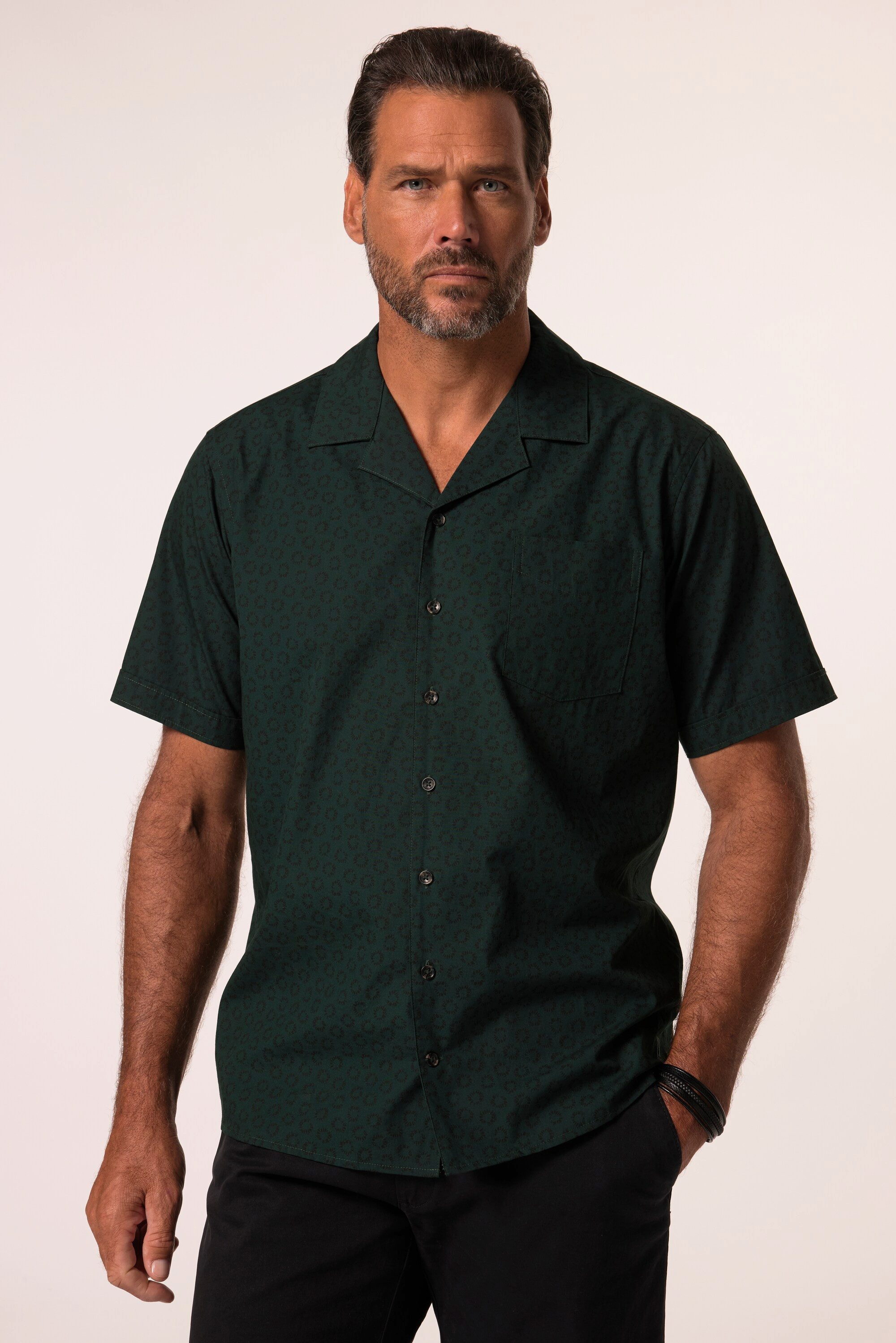 Kurzarmhemd Hemd Halbarm floraler Print Cuba-Kragen Cuba Fit