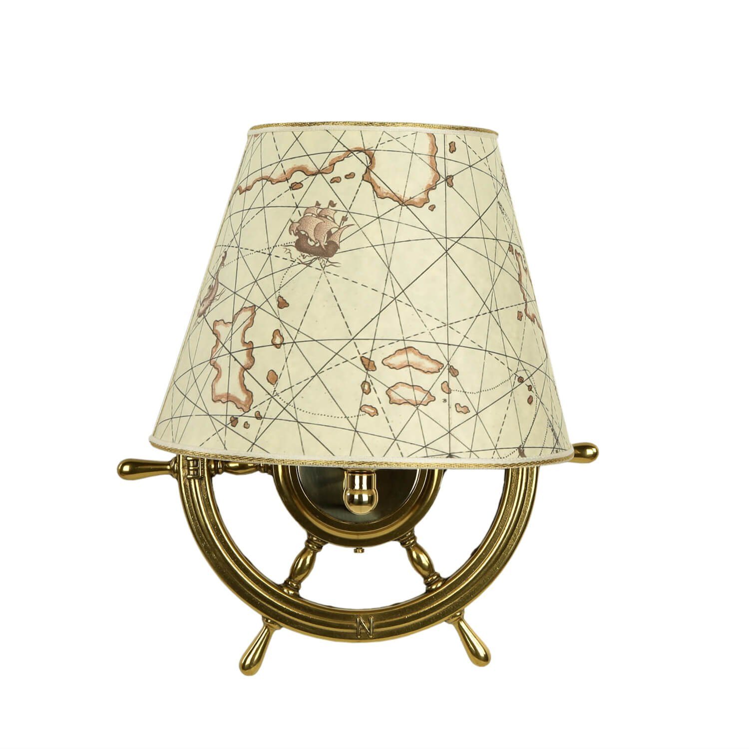 Licht-Erlebnisse Wandleuchte VELIERO, ohne Leuchtmittel, Maritime Wandleuchte Messing Papier Steuerrad Treppe Lampe