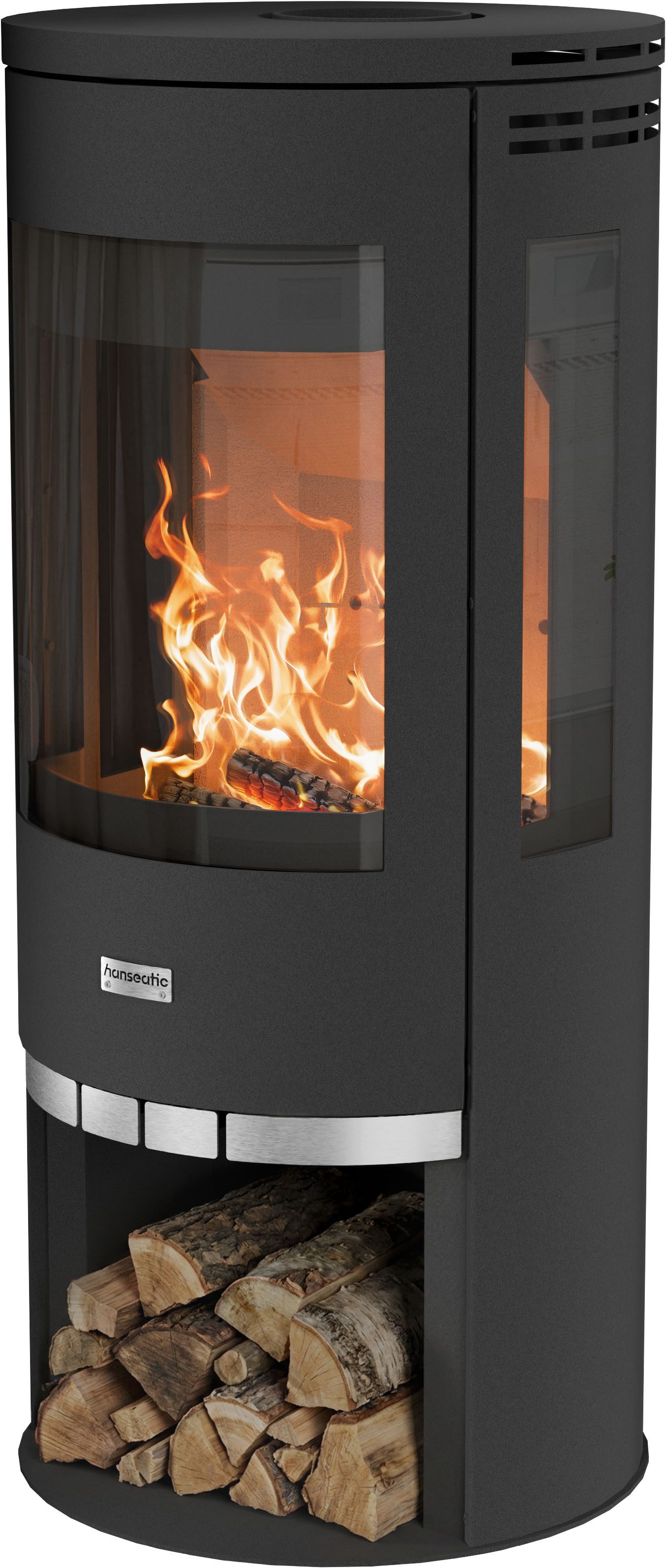 Hanseatic Kaminofen MURANO, mit 3 Sichtscheiben, Lieferung bis ins Wohnzimmer, Zeitbrand, Skandinavisches Design
