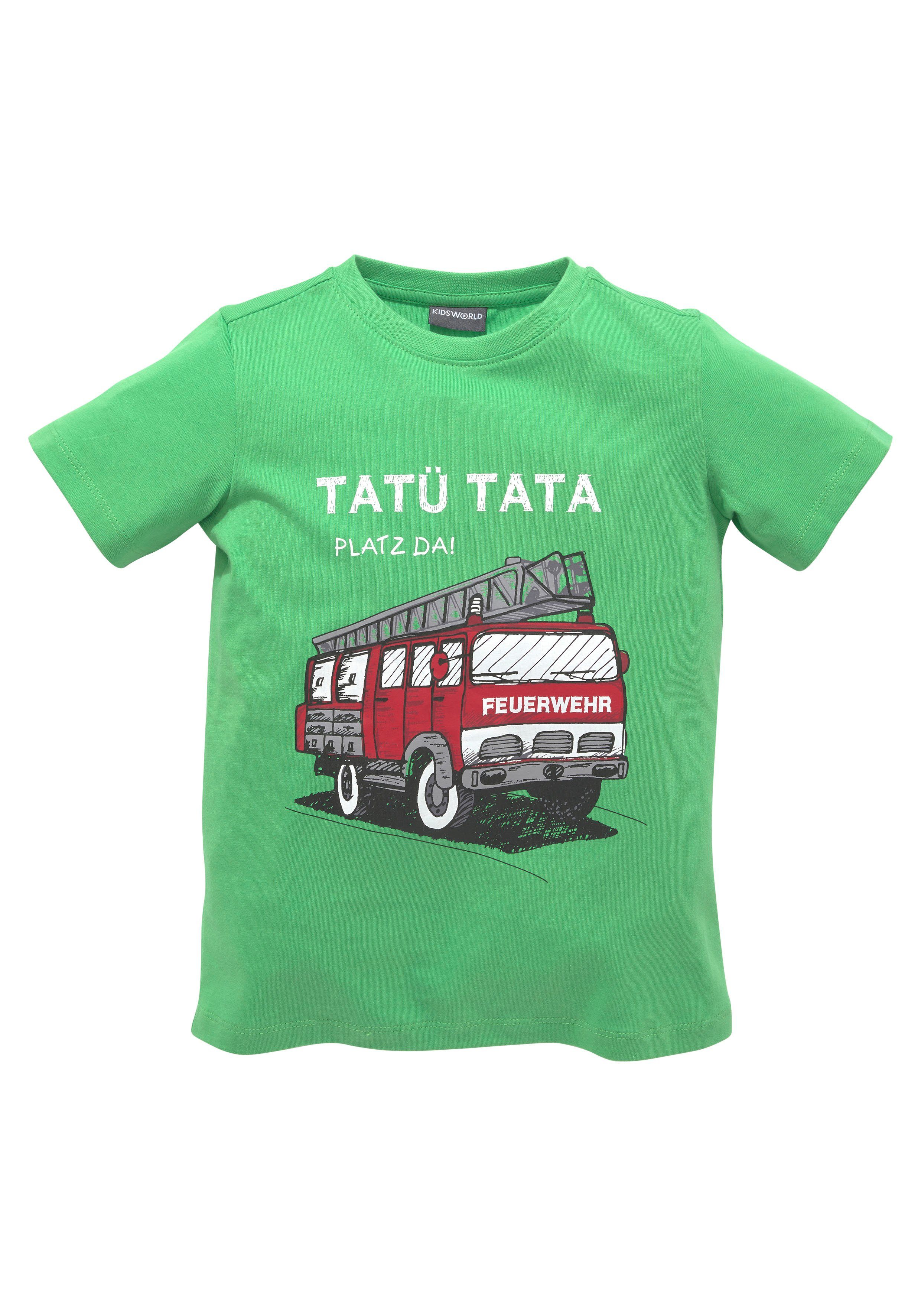 KIDSWORLD T-Shirt Feuerwehr-Druck: PLATZ DA Kurzarm, basic geschnitten, mit coolen Statements. Reduzierter Preis € 9,09. Unverbindliche Preisempfehlung € 12,99