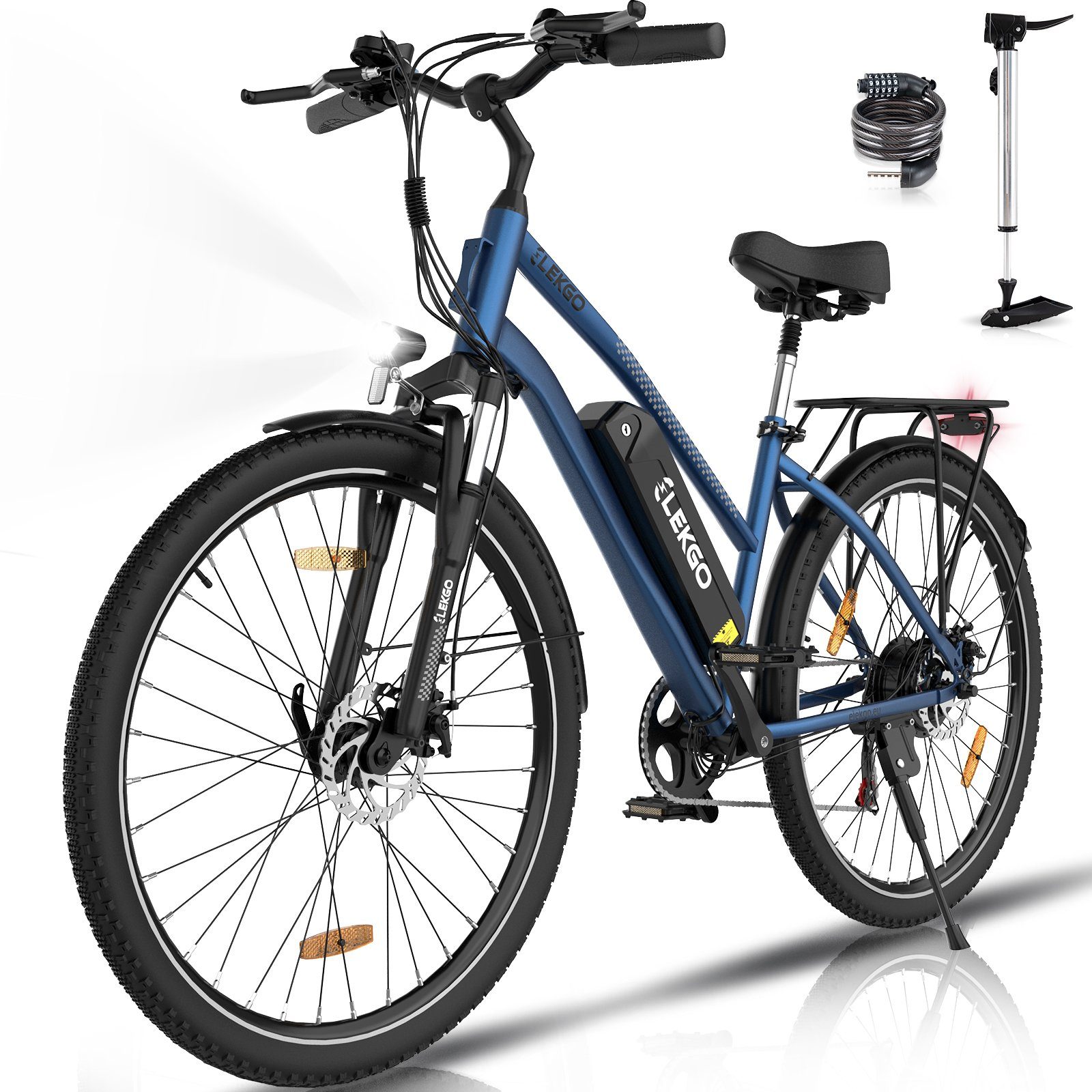 ELEKGO E-Bike 28 Zoll Elektrofahrrad Pedelec mit 36V12Ah Akku für Erwachsene, 7 Gang shimano, 250W Motor Blau | E-Citybikes