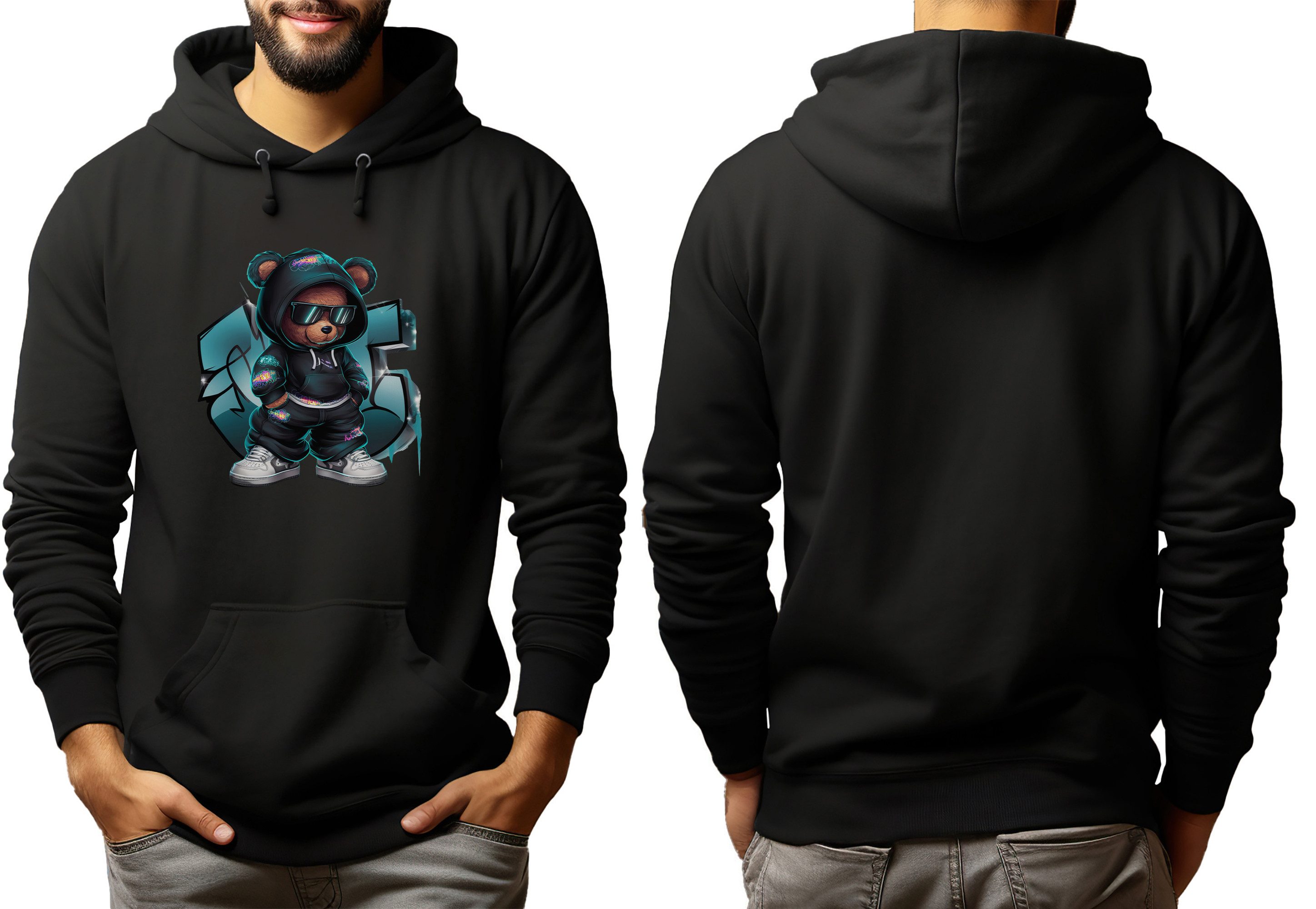 MyDesign24 Hoodie Urbaner Streetart Kapuzen Pullover - HipHop Bär Kapuzensweater - moderner Hoodie i631