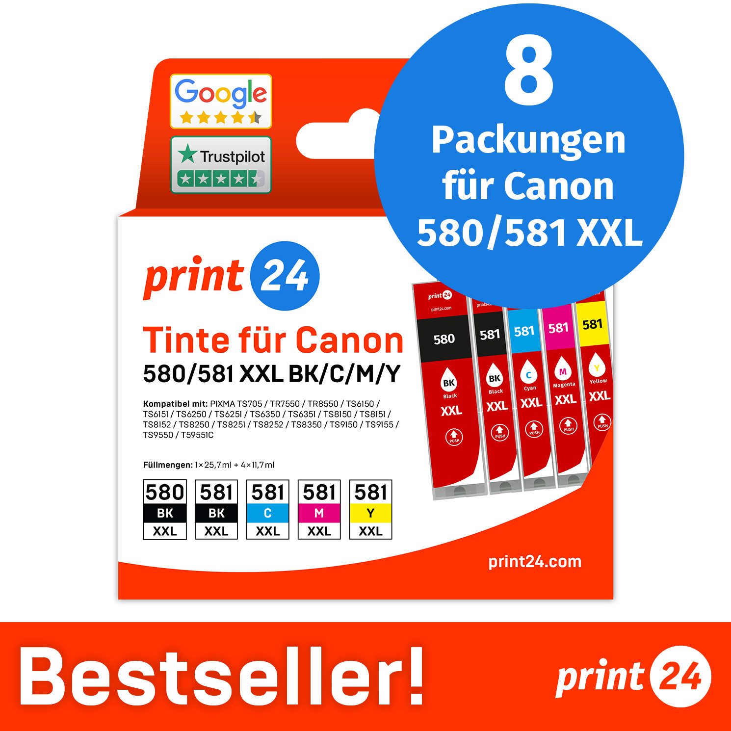 print24 Tintenpatrone (Packung, 8-tlg)