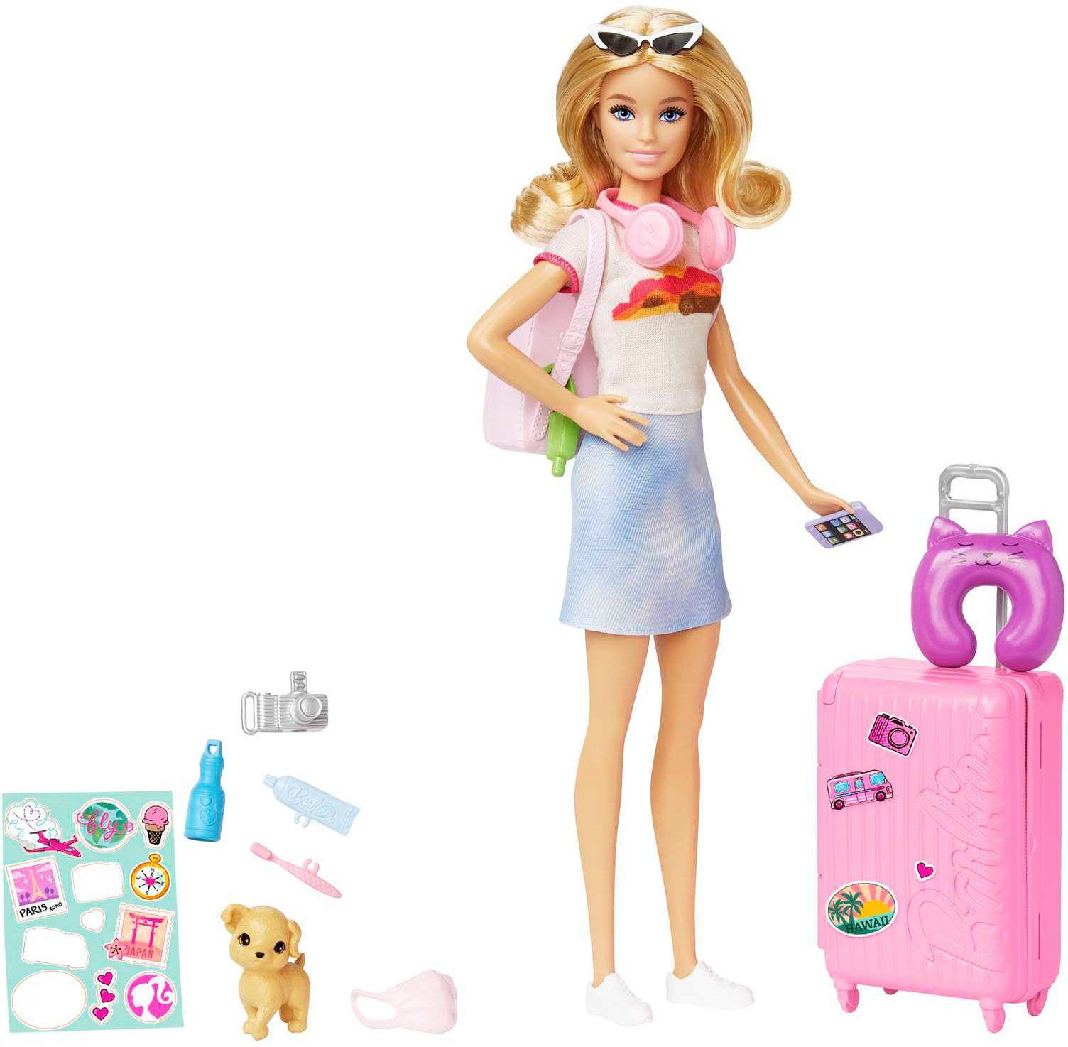 Barbie Anziehpuppe Reiseset mit Hündchen & Urlaubs-Zubehör, inklusive Puppe