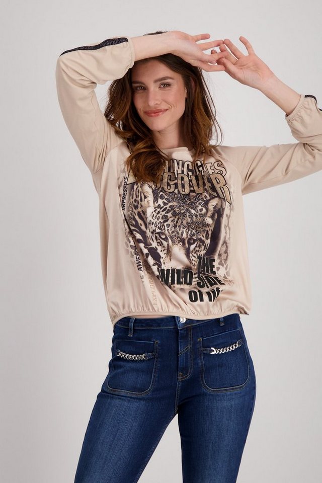 Monari T-Shirt & Langarmshirt Leopard Schluse mit Glitzerschrift