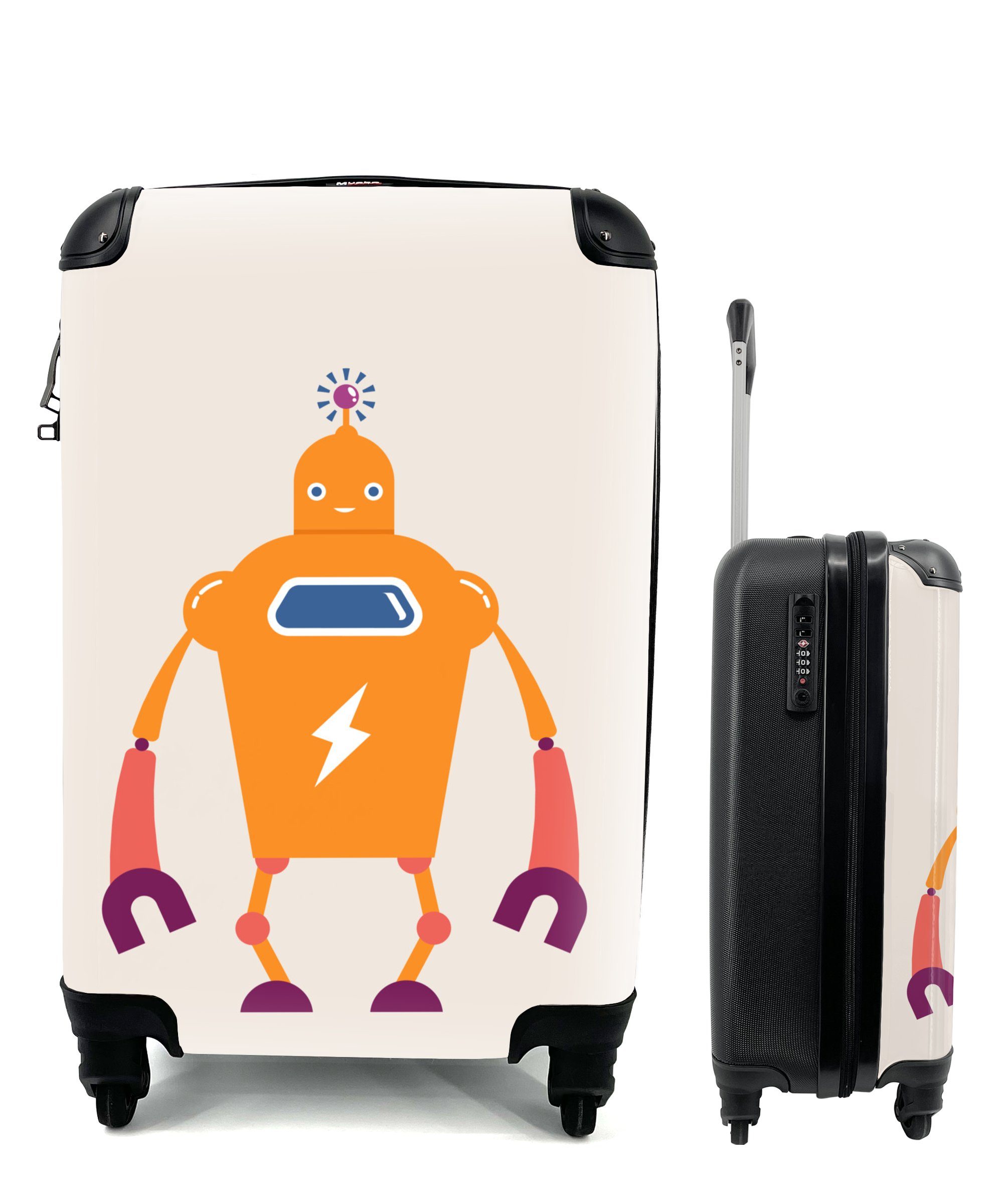 MuchoWow Handgepäckkoffer Roboter - Antenne Reisetasche Trolley, Orange 4 Ferien, Reisekoffer - Blitzschlag mit für - Junge Handgepäck Rollen, Kinder, rollen, - 