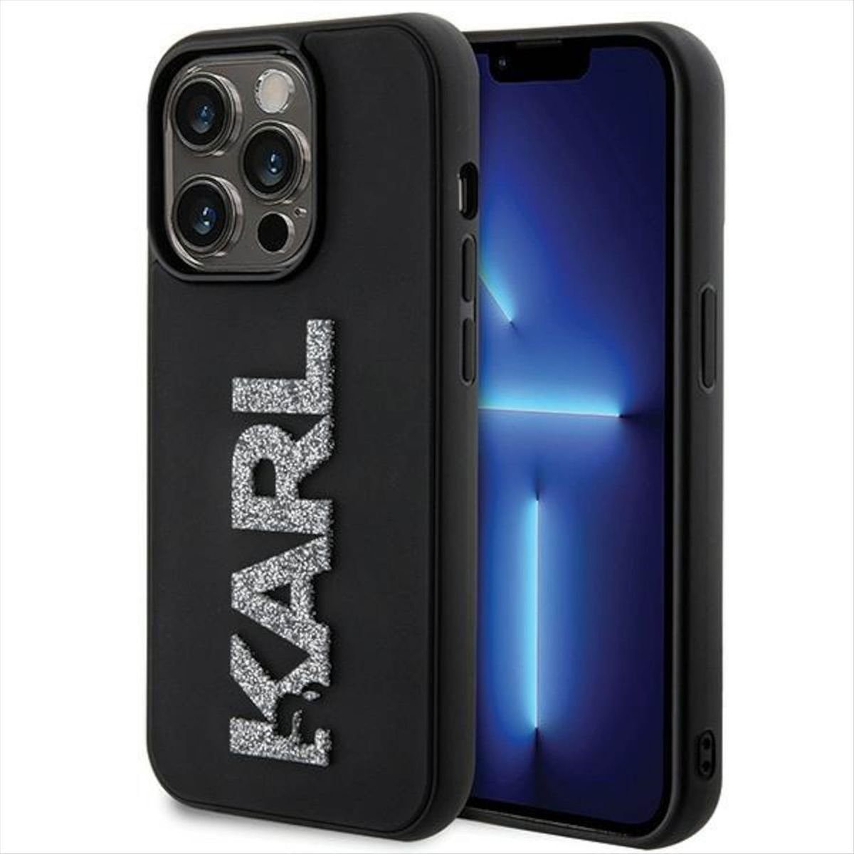 KARL LAGERFELD Smartphone-Hülle Karl Lagerfeld Apple iPhone 15 Pro Max Hülle 3D Rubber Glitter Logo