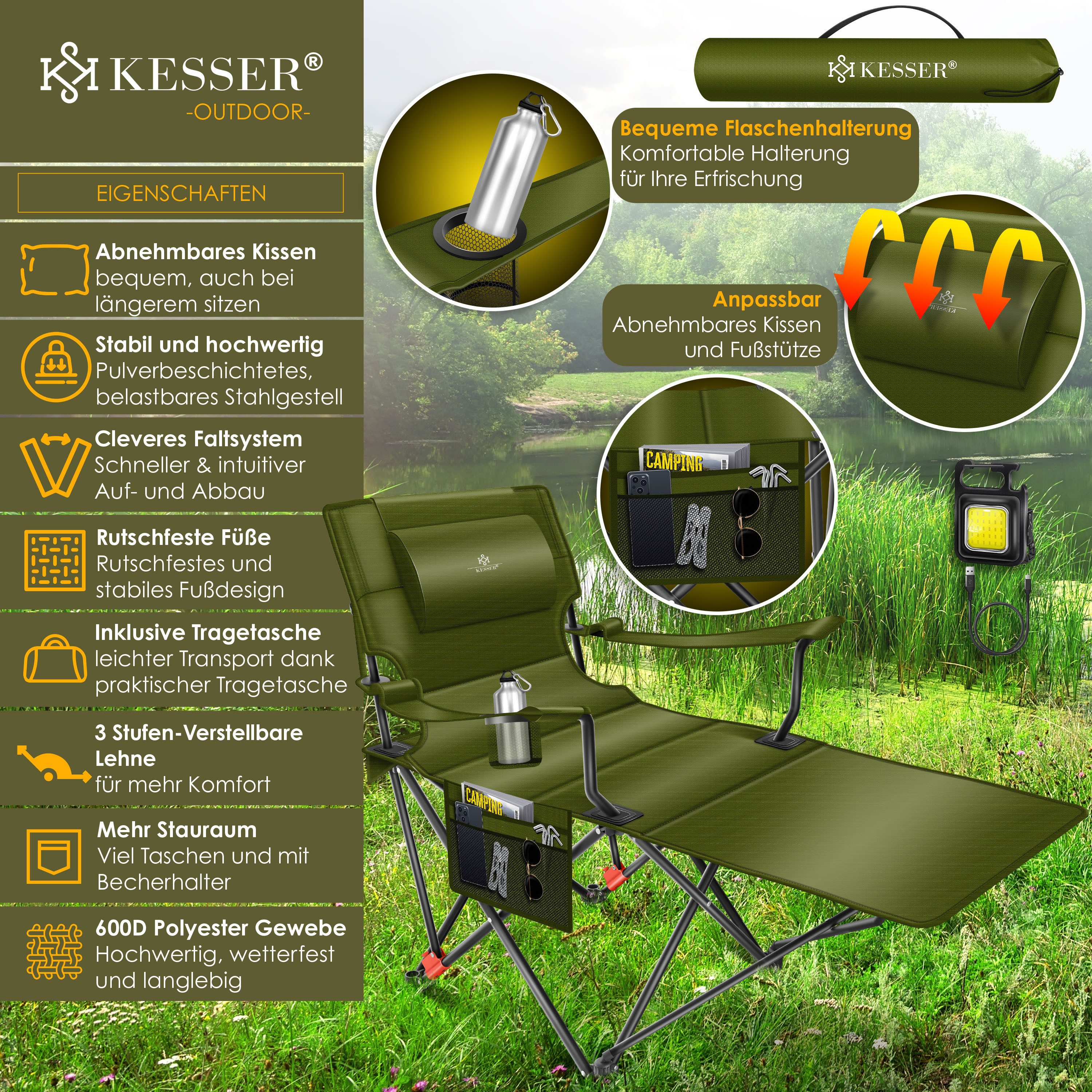 KESSER Campingstuhl 2in1 Campingliege klappbar Campingstuhl günstig online kaufen