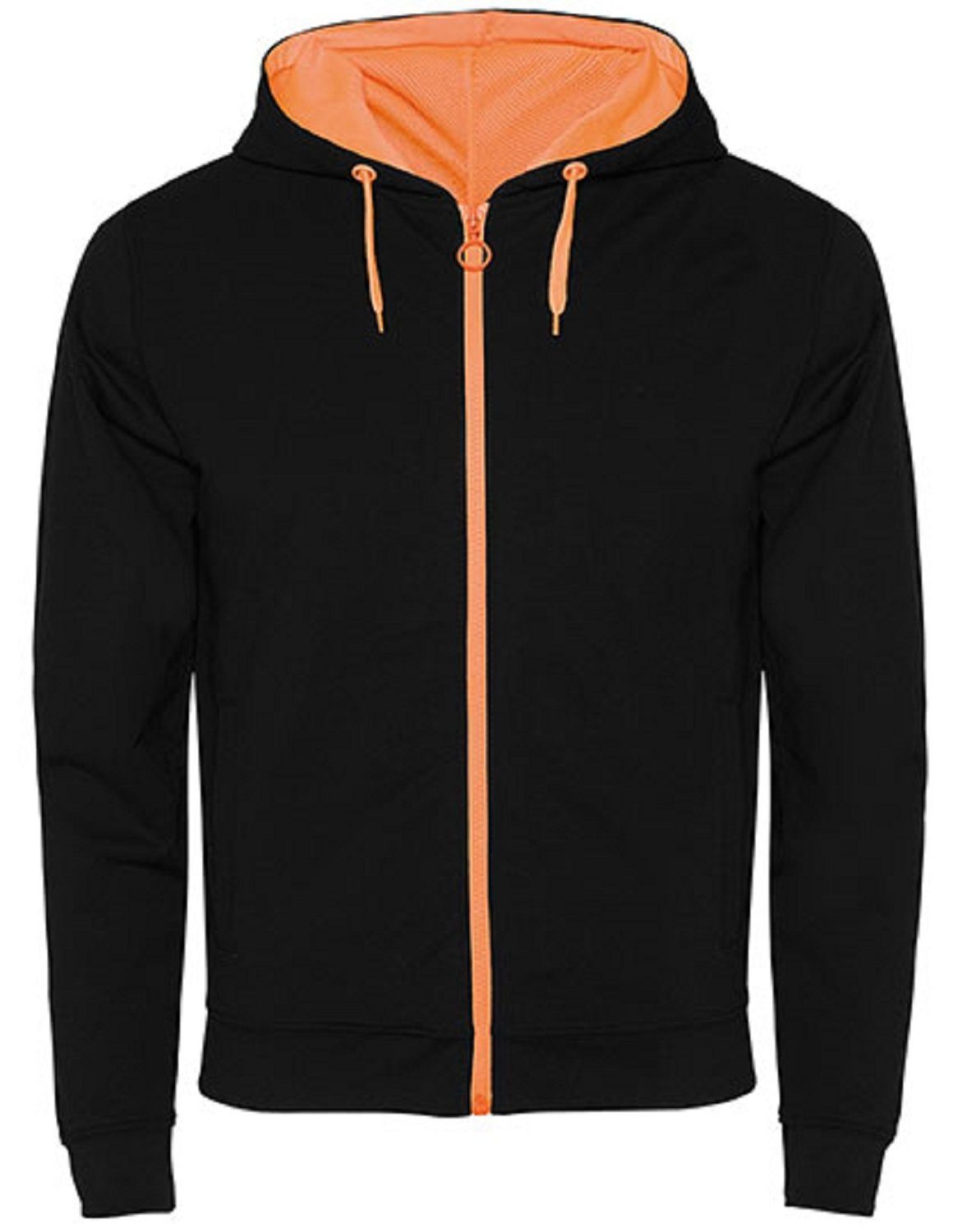 Roly Kapuzensweatjacke Herren Sweat-Jacke mit Kapuze / Kapuzensweater mit Reißverschluss auch für Frauen geeignet Schwarz/ Orange