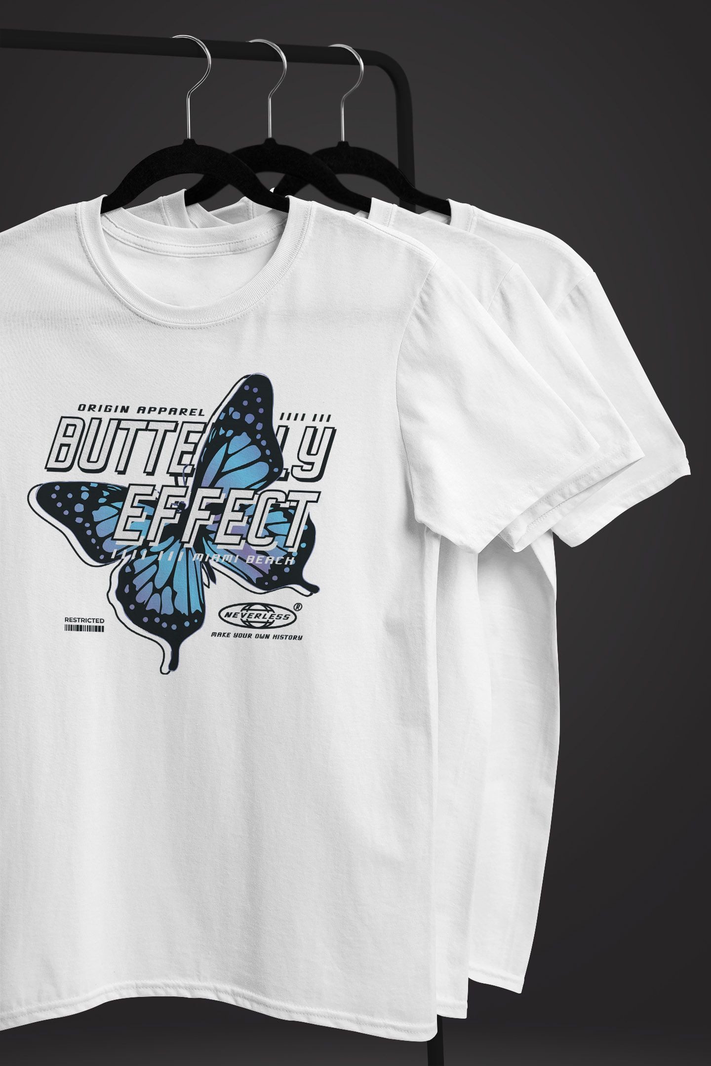 Neverless Print-Shirt Herren T-Shirt Bedruckt Schriftzug Butterfly Effect Schmetterling mit Print