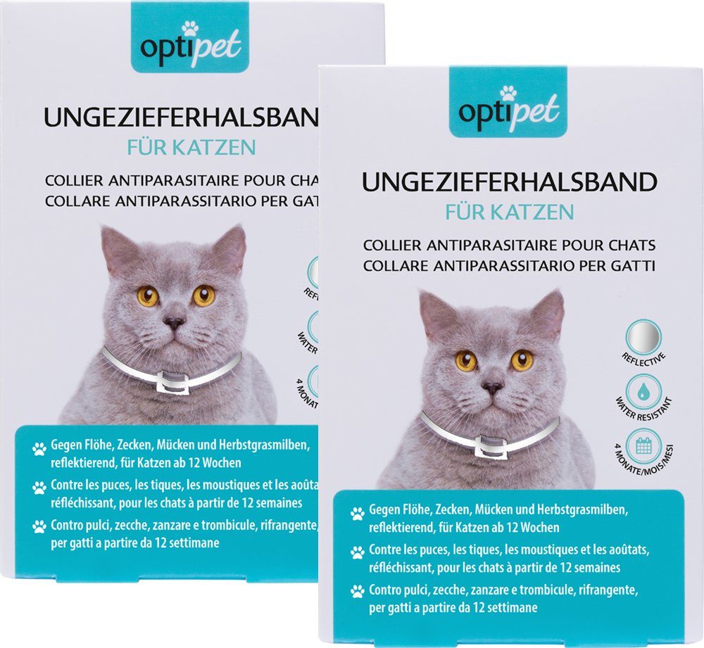 OptiPet Tier-Halsband Flohhalsband für Katzen Zeckenhalsband, Wirkt 4 Monate, wasserfest, reflektierend, Anti-Strangulationssystem