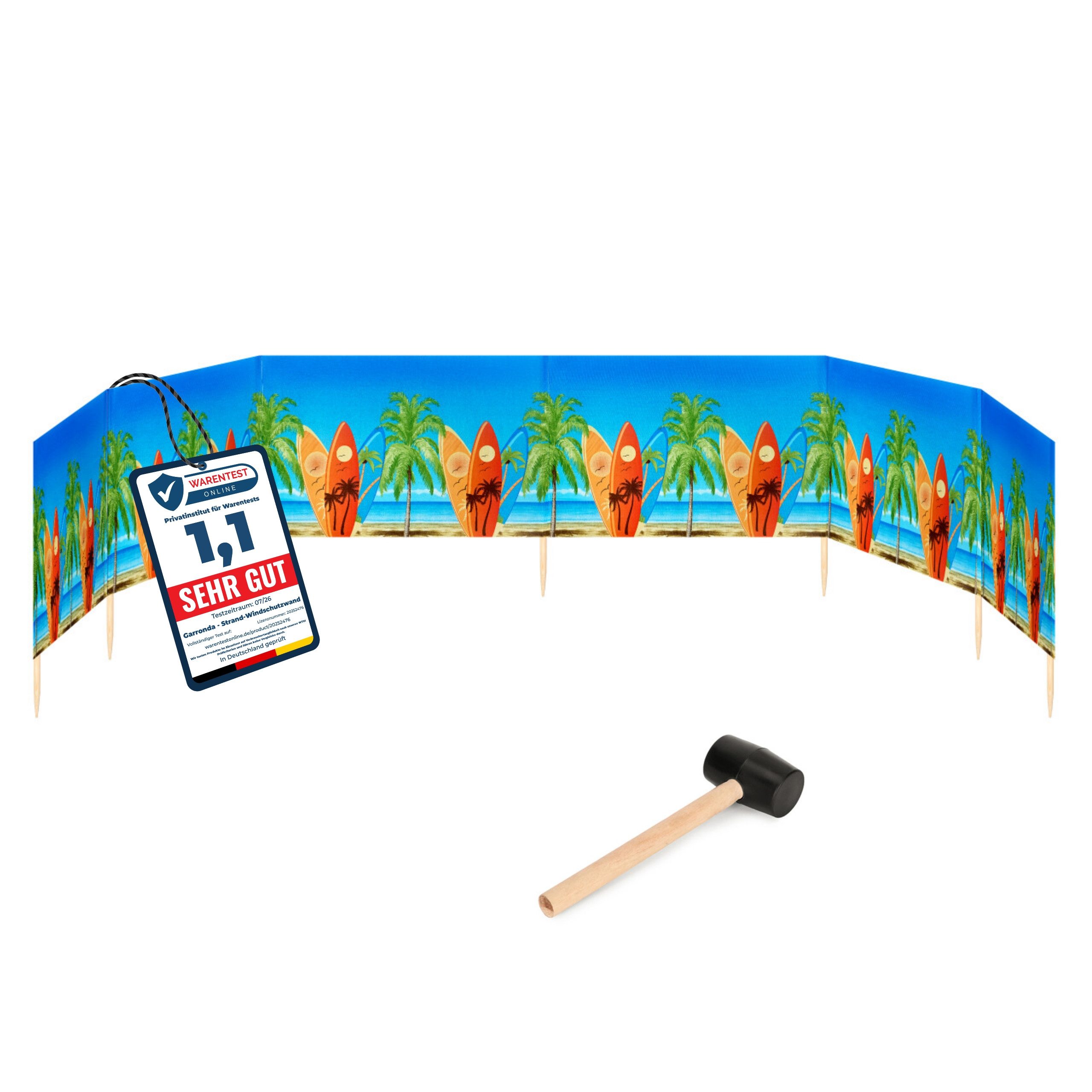 Garronda Windschutz Strand Sichtschutz 8m lang mit Gummihammer Garten Meer GAEX001, (mit Gummihammer)