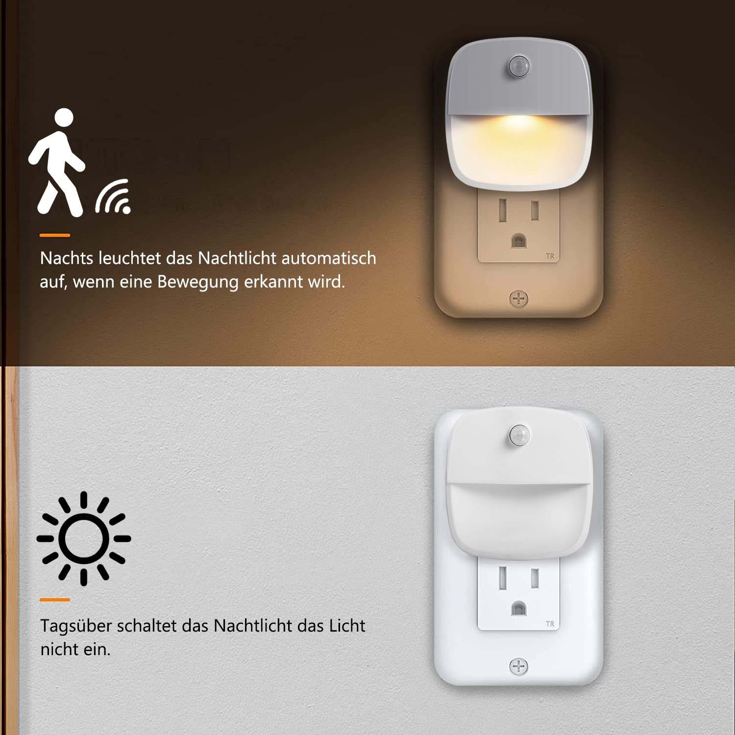 MUPOO LED Nachtlicht Plug-in, 1/2 Nachtlicht., Küchentreppe,Nachtlichter LED, Betriebsmodi Weiß Kinder Warmes Schlummerleuchten Sicherheitszubehör Bewegungssensor
