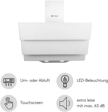 wiggo Kopffreihaube Dunstabzugshaube 60cm kopffrei, Abluft Umluft Dunstabzug 300m³/h - LED Touch-Display 3 Stufen