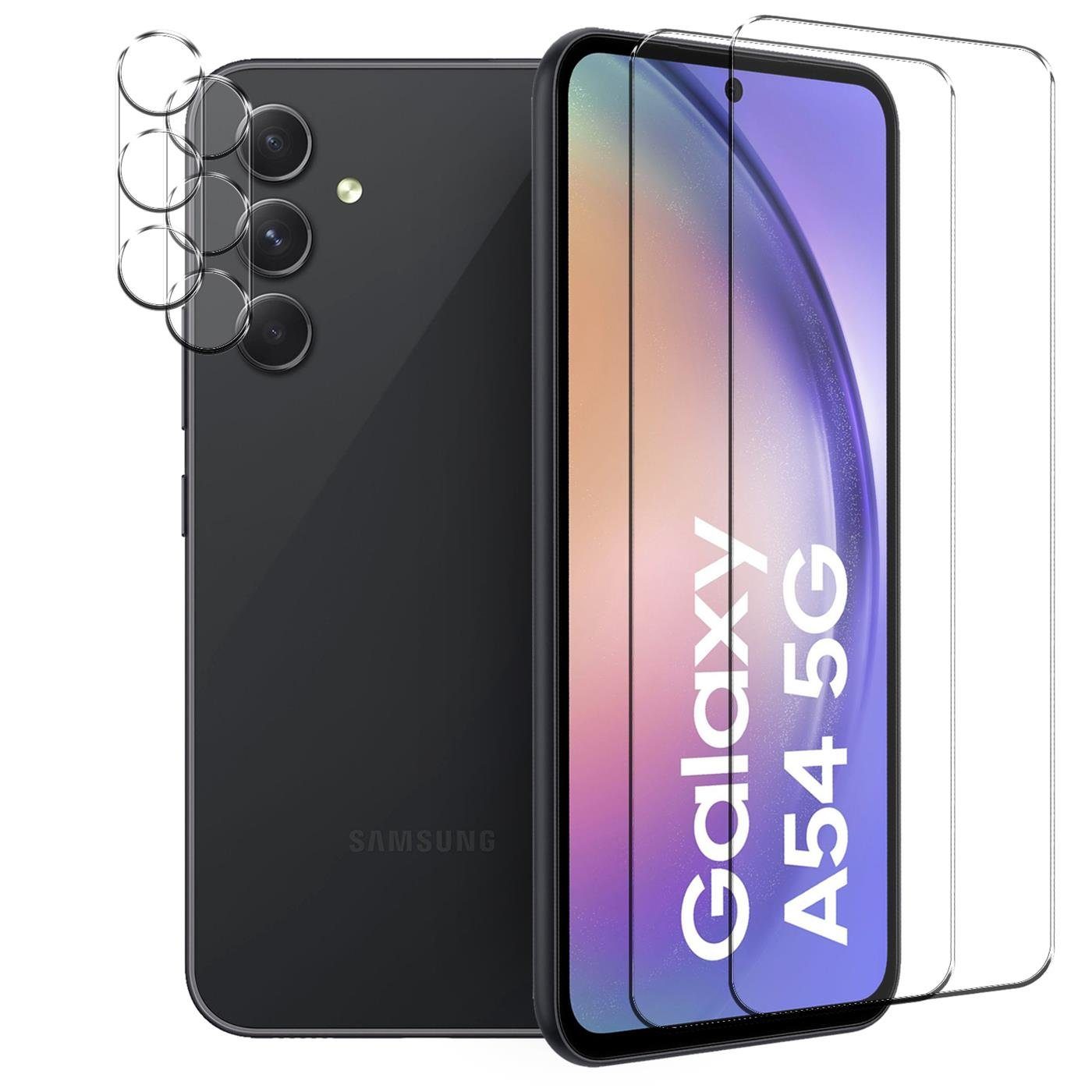 CoolGadget Schutzfolie Panzerfolie für Samsung Galaxy A54 5G, (Spar-Set 4in1, 2x Displayschutz, 2x Kameraschutz), Panzerglas Schutzfolie für Samsung Galaxy A54 5G Folie