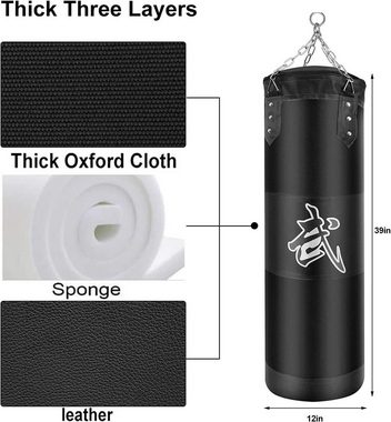 Cbei Boxsack Sports Boxsack großer Profi Stahlkette Sandsack schwarz (set, Hängender Boxsack Set Ungefüllt für Erwachsene Jugend Training), für MMA Muay Thai Karate Taekwondo Training, Oxford-Tuch