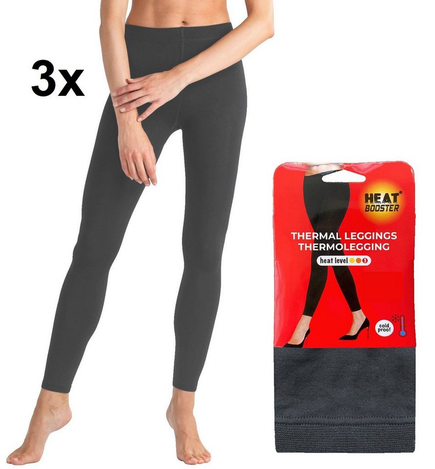 Markenwarenshop-Style Thermoleggings 3er Set Damen Thermo Leggings HEAT  BOOSTER Grau