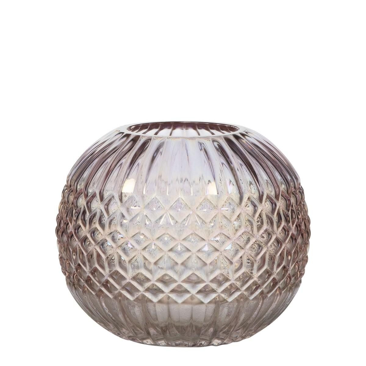 INNA-Glas Kugelvase Glasvase JOLLER, mit Rautenmuster, rosa, 11,5cm, Ø15cm