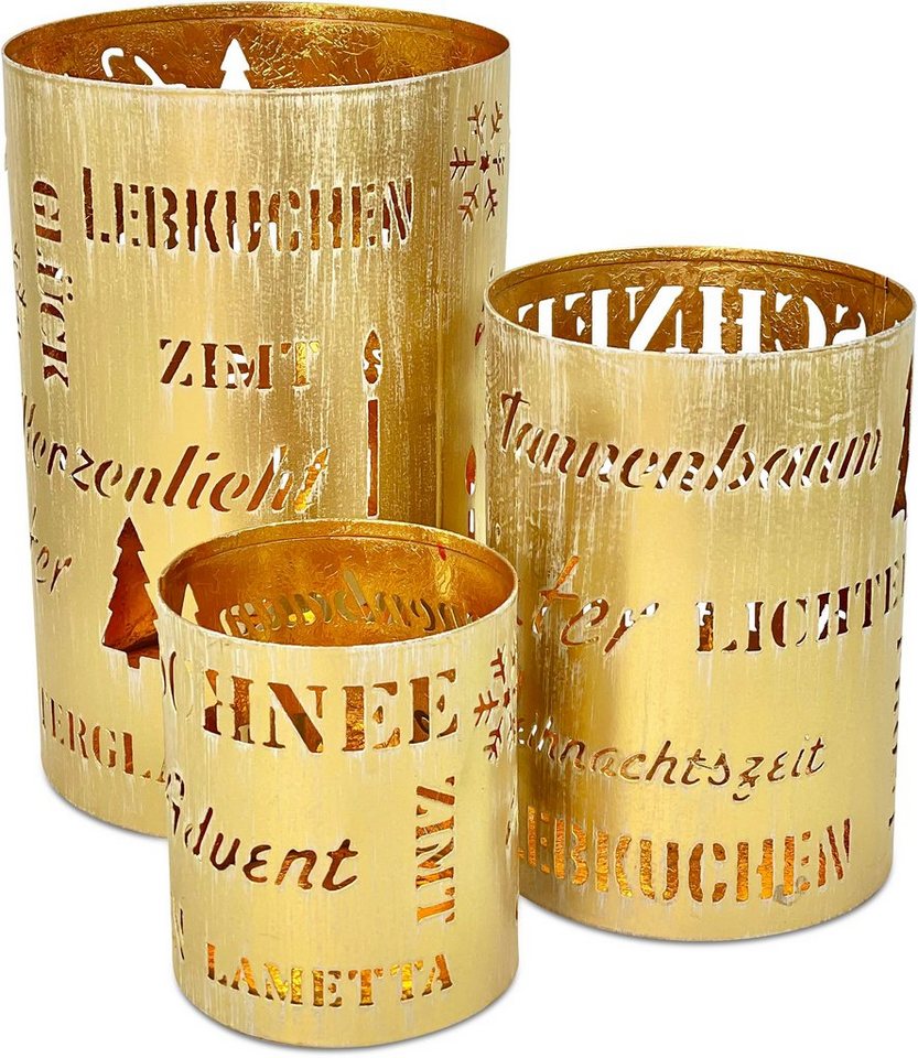 RIFFELMACHER & WEINBERGER Windlicht Weihnachtszeit, Weihnachtsdeko (Set, 3  St), mit Ausstanzung Motiv Buchstaben, 3-teilig, Laterne