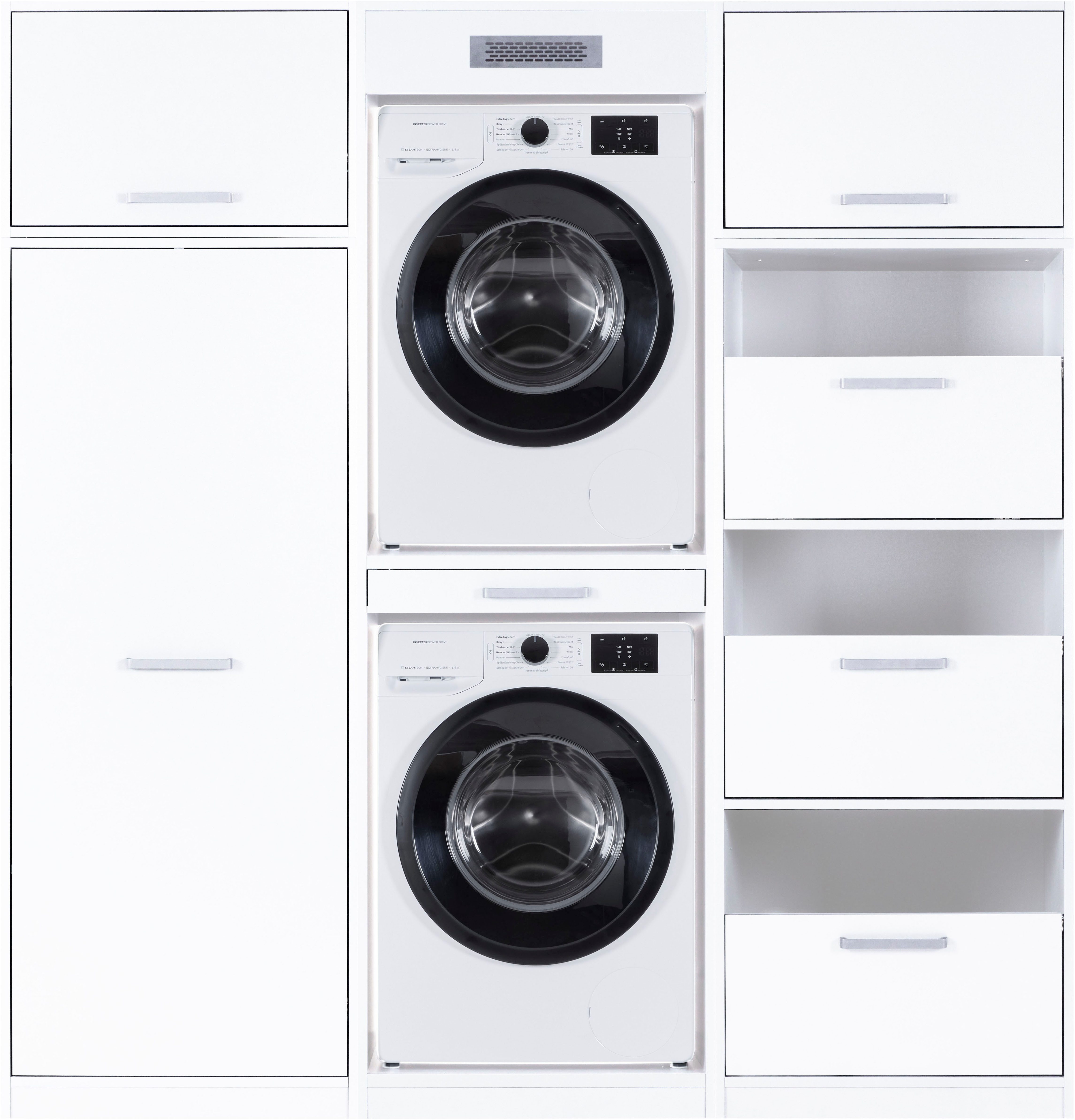 Inter Link Mehrzweckschrank-Set Norela, Waschmaschinenumbauschrank, Geräteschrank mit Wäscheschrank, (5-St), Komplettes Schrank-Set mit Stauraum für die Waschküche, Weiss, FSC