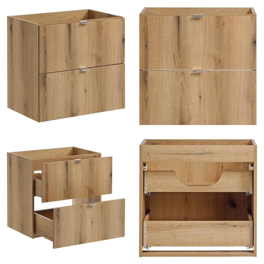 Lomadox Waschtisch NEWPORT-56-OAK, in Eiche und schwarz, 160cm breit, mit 2 Aufsatzwaschbecken